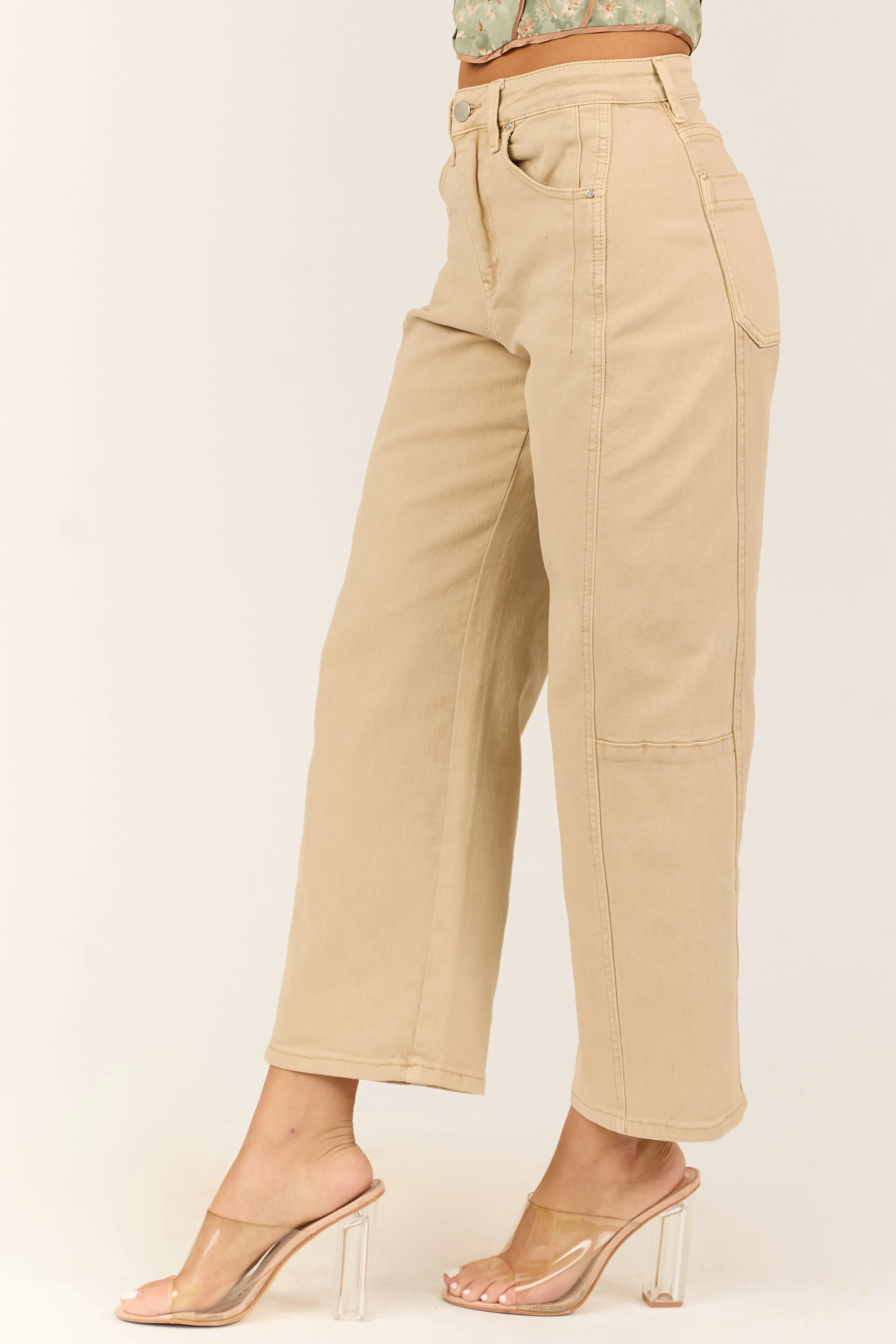 Risen Sand Wide Leg High Rise Cropped Jeans sold by Lime Lush product image thumbnail 3