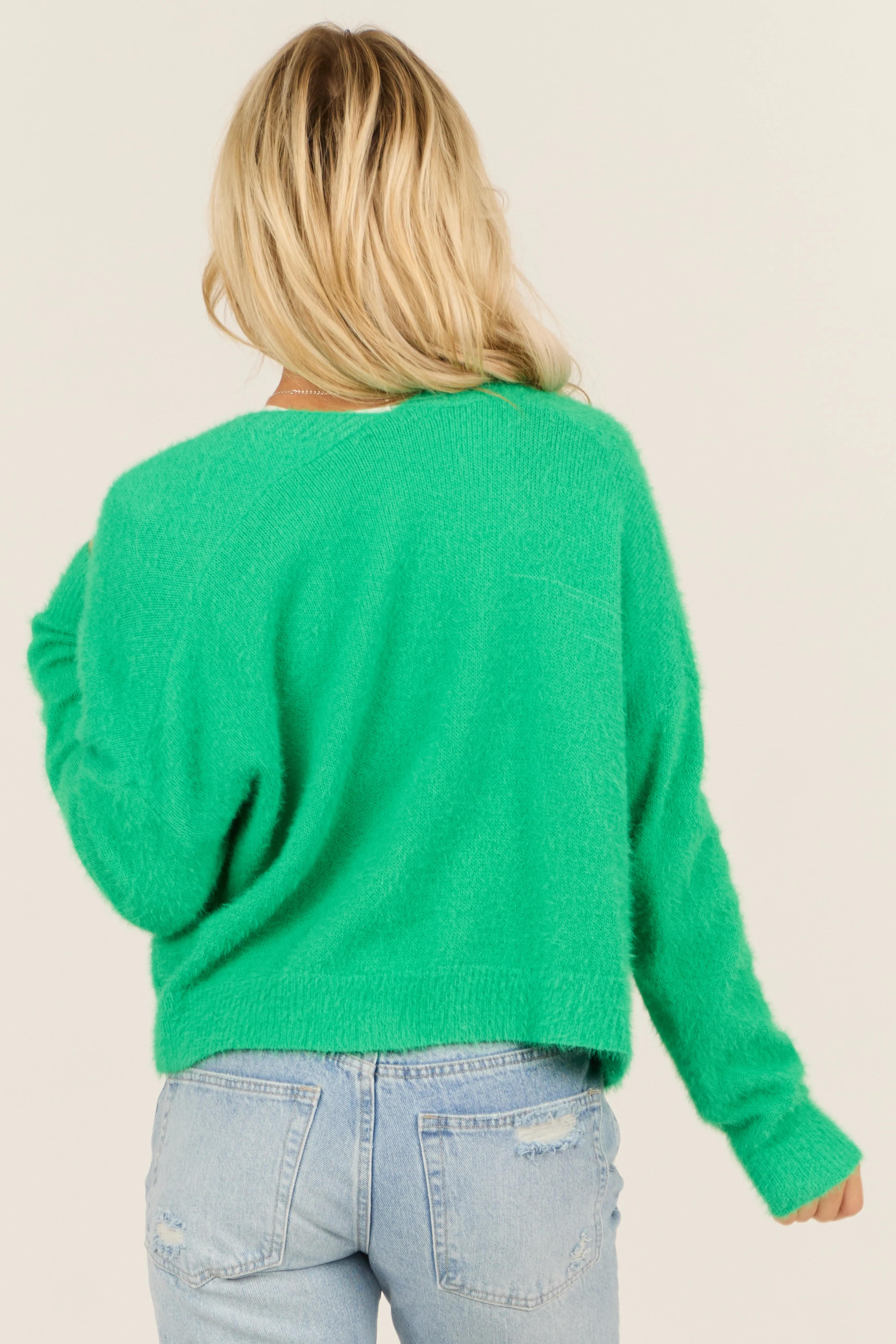 Bright Kelly Green Open Front Fuzzy Knit Cardigan sold by Lime Lush product image thumbnail 5