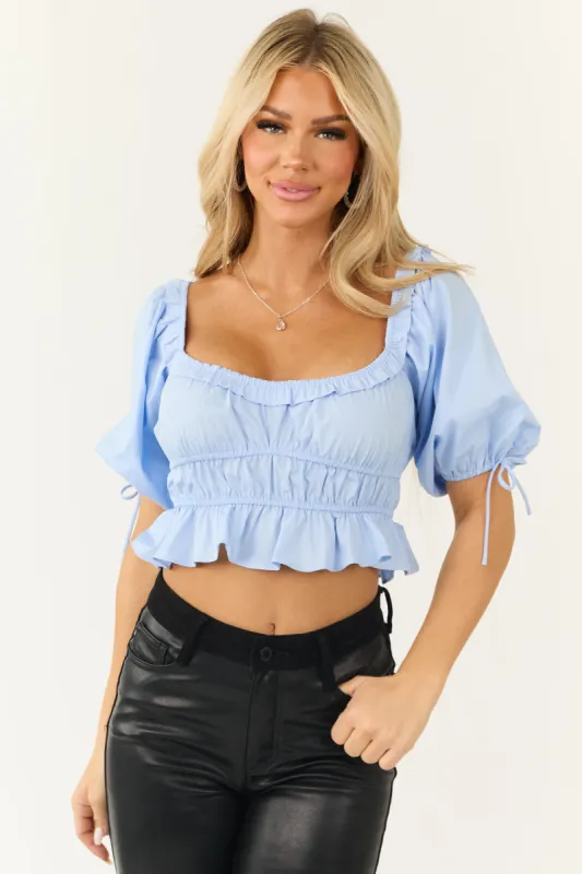 Cornflower Half Puff Sleeve Cropped Blouse sold by Lime Lush