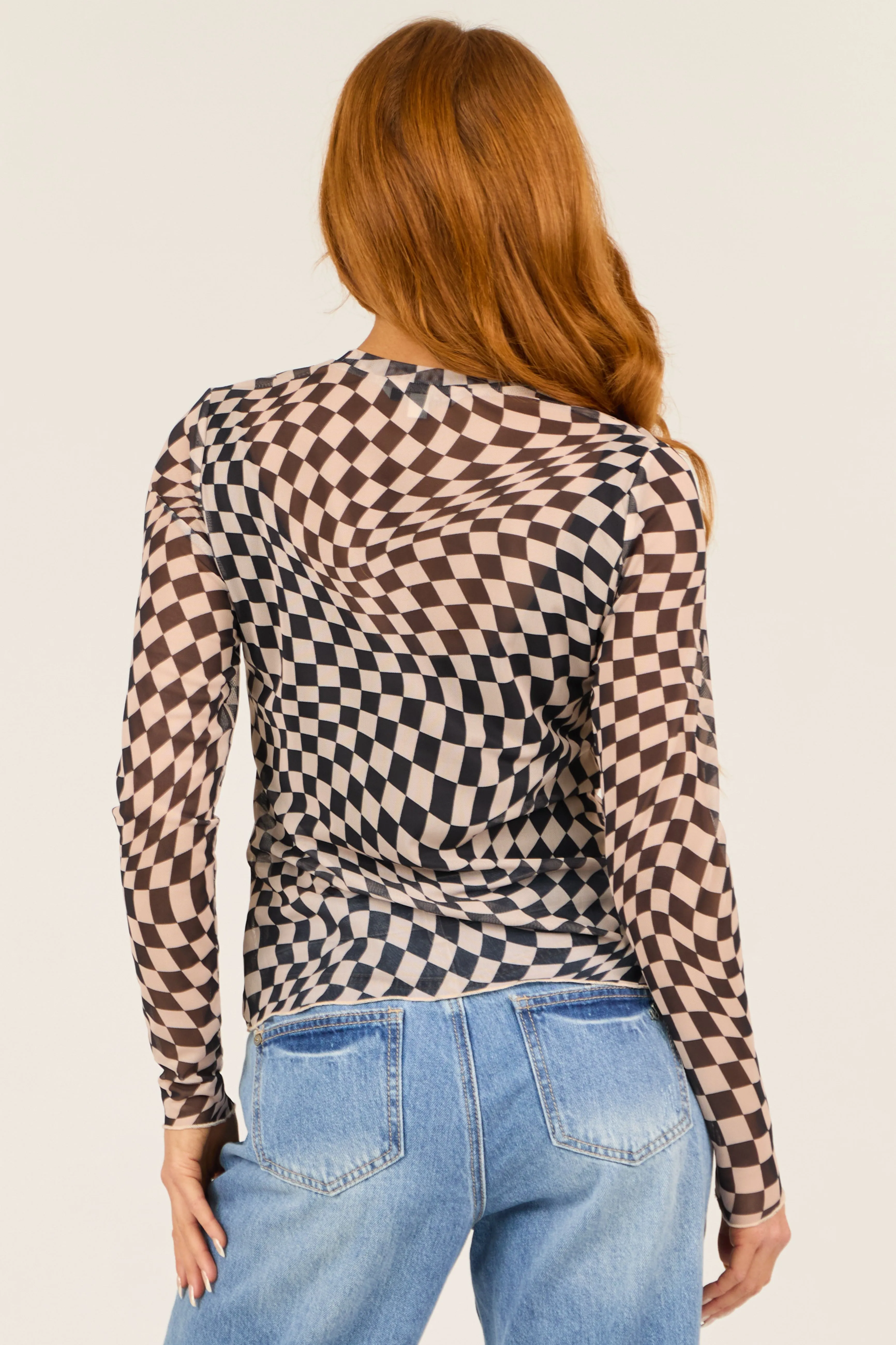 Black Checkerboard Print Sheer Mesh Top sold by Lime Lush product image thumbnail 5