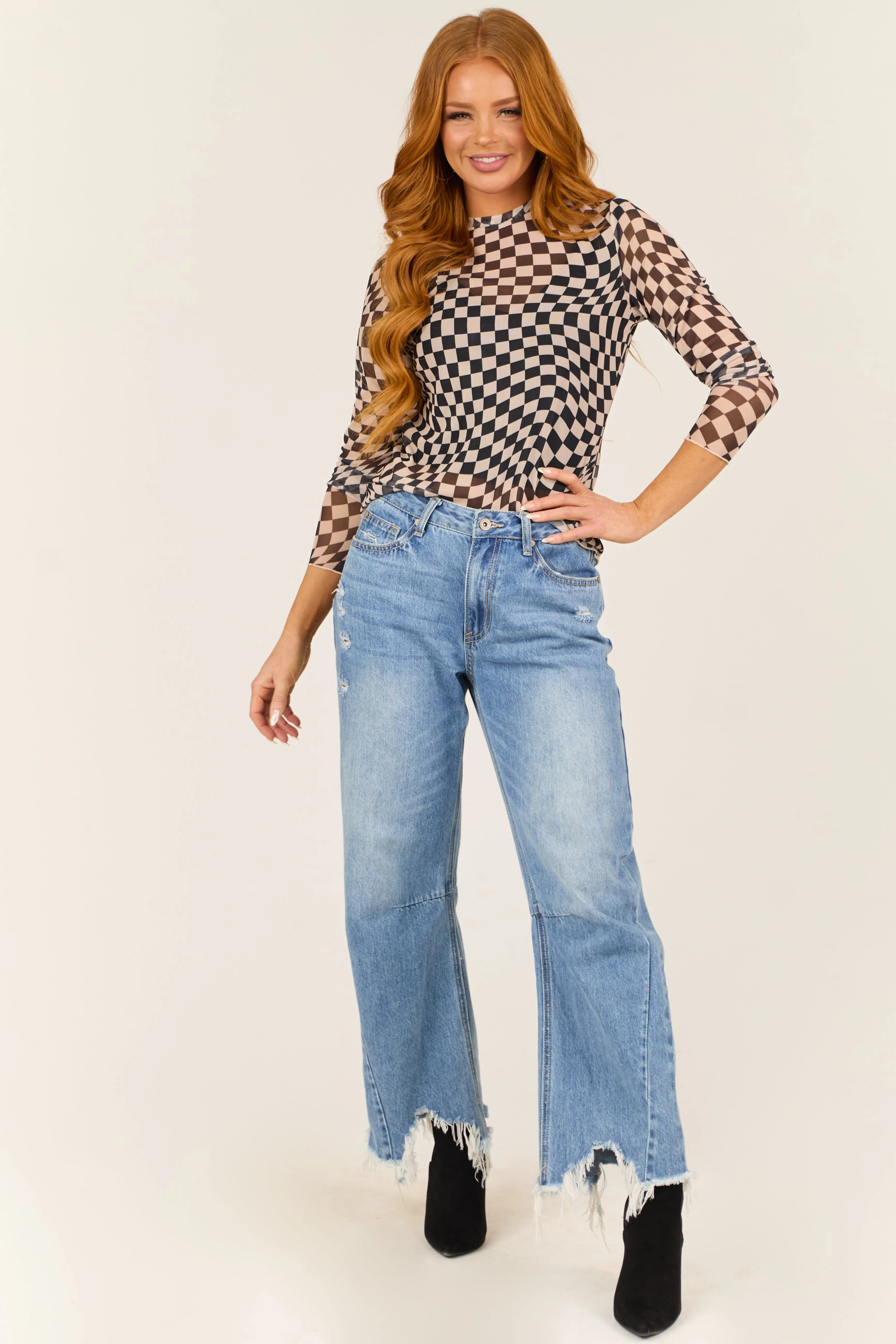 Black Checkerboard Print Sheer Mesh Top sold by Lime Lush product image thumbnail 2