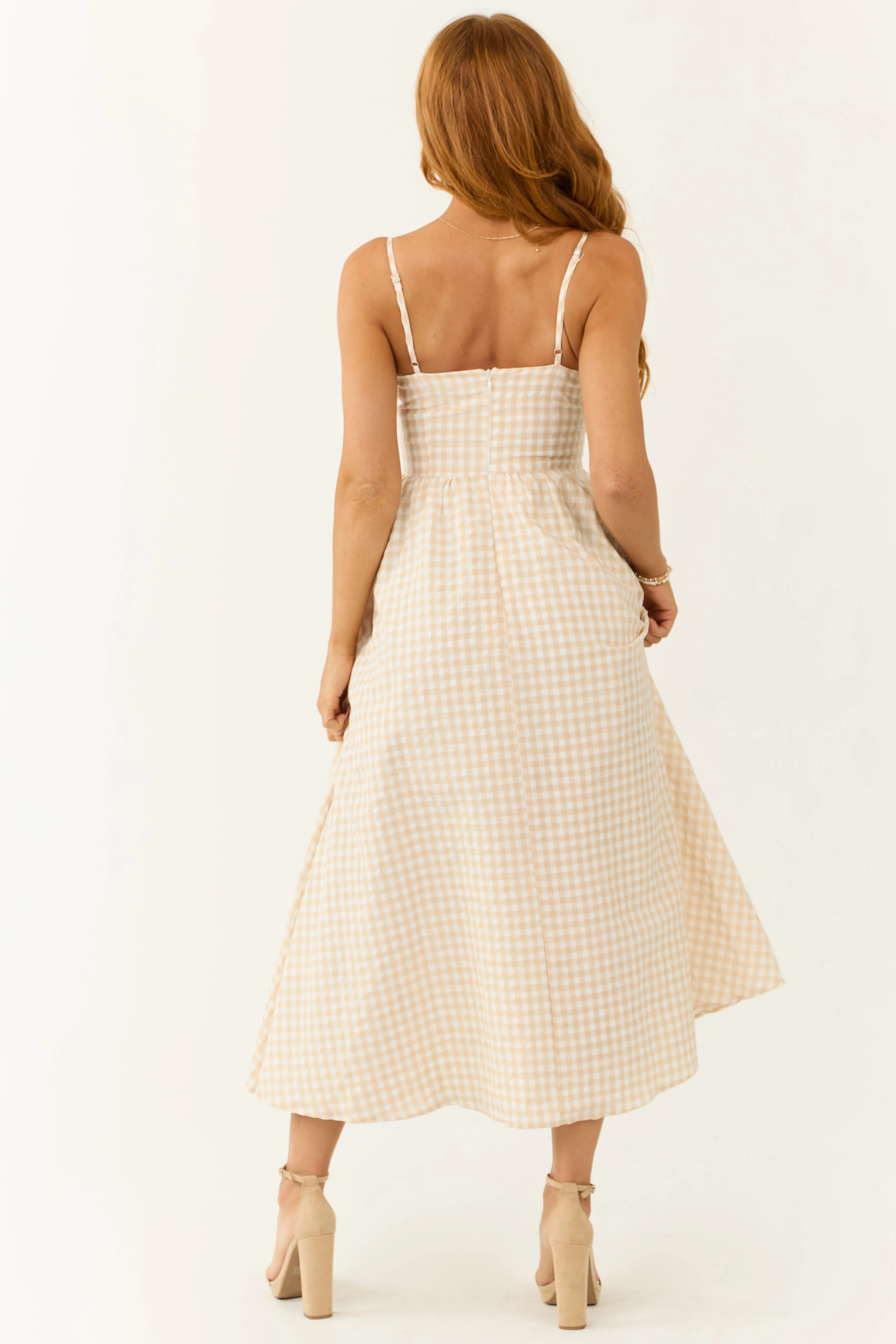 Blush Gingham Square Neck Sleeveless Midi Dress sold by Lime Lush product image thumbnail 5