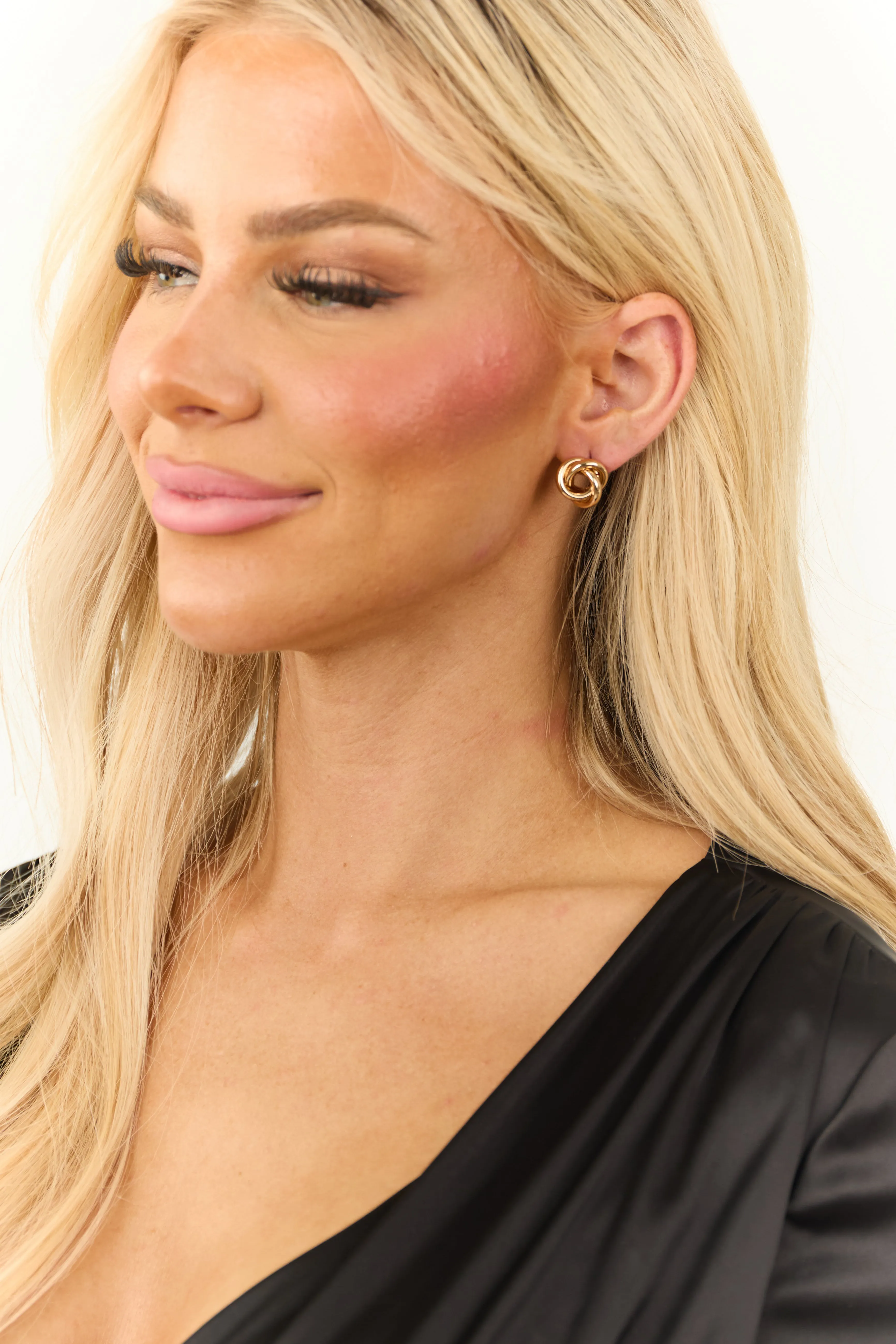 Gold Metallic Tube Knot Stud Earrings sold by Lime Lush product image thumbnail 2