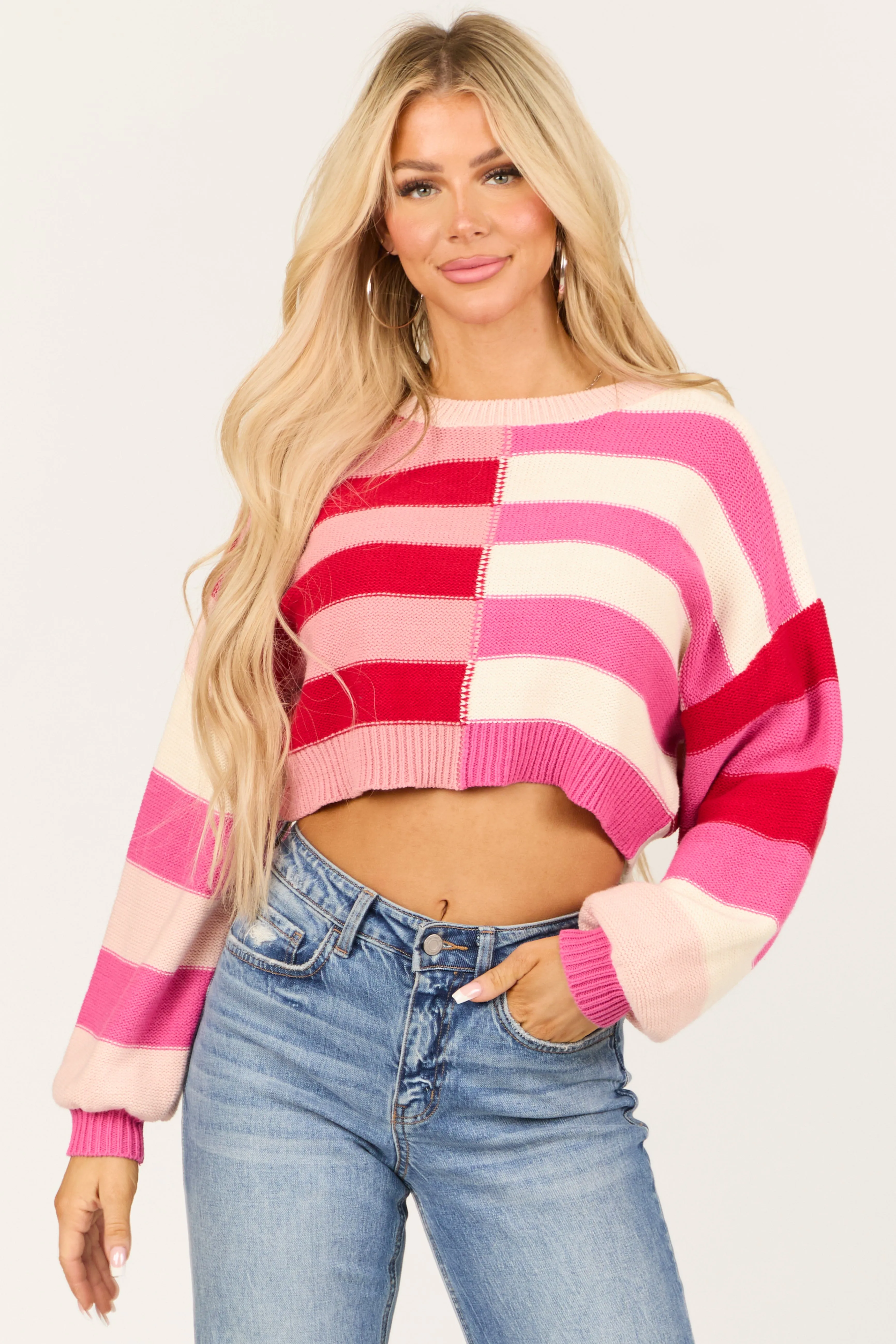 Ruby Striped Long Sleeve Cropped Sweater sold by Lime Lush product image thumbnail 2