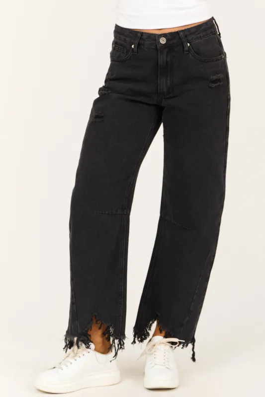 Special A Black Distressed High Rise Barrel Jeans sold by Lime Lush