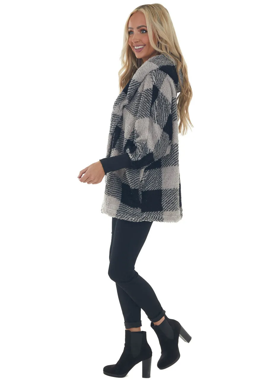 Heather Grey Plaid Hooded Open Front Cardigan sold by Lime Lush product image thumbnail 5