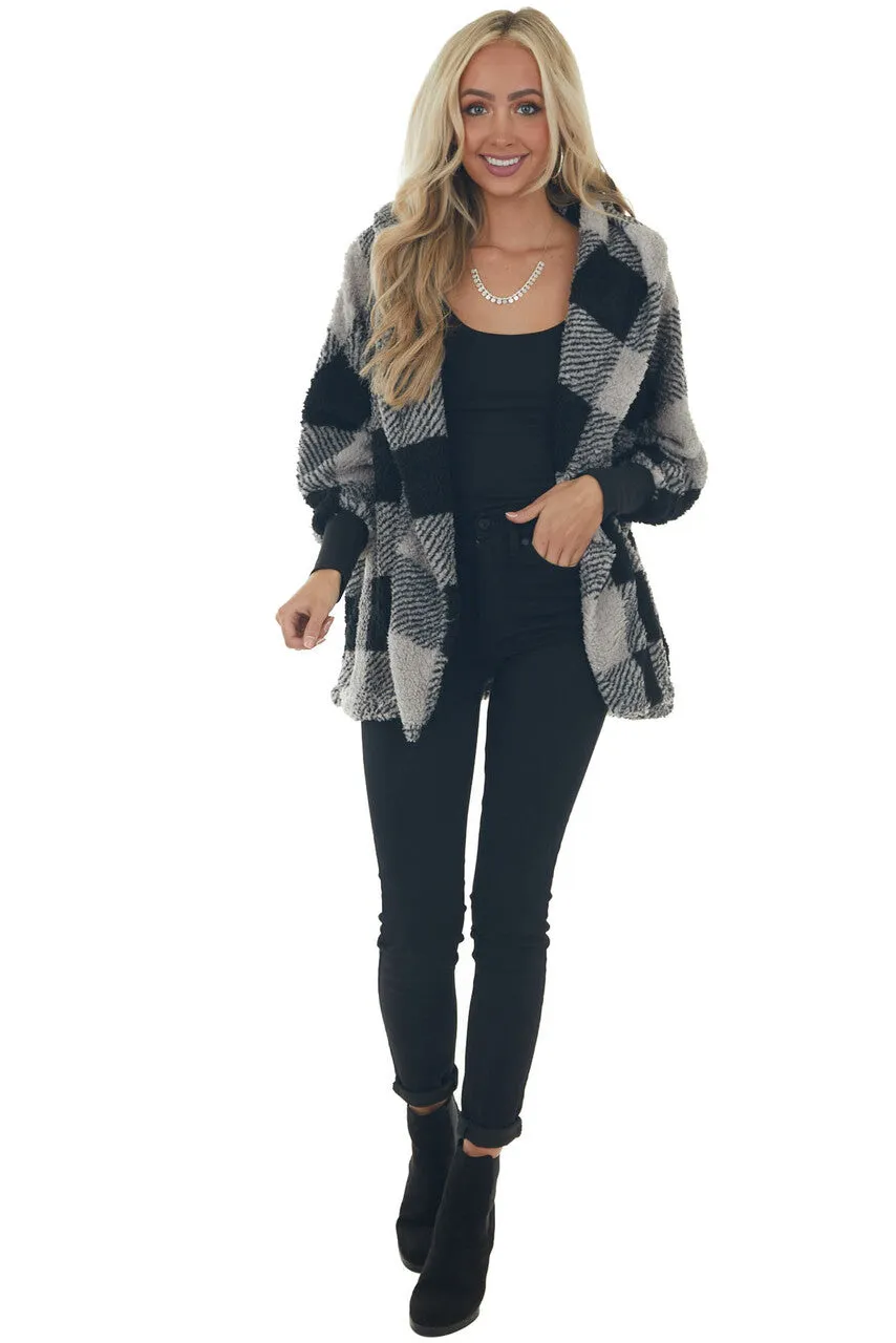 Heather Grey Plaid Hooded Open Front Cardigan sold by Lime Lush product image thumbnail 2