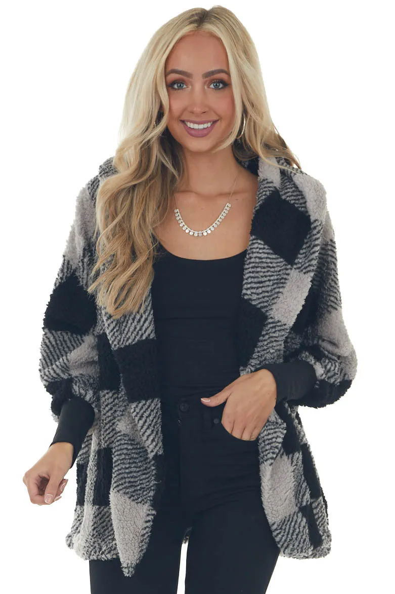 Heather Grey Plaid Hooded Open Front Cardigan sold by Lime Lush