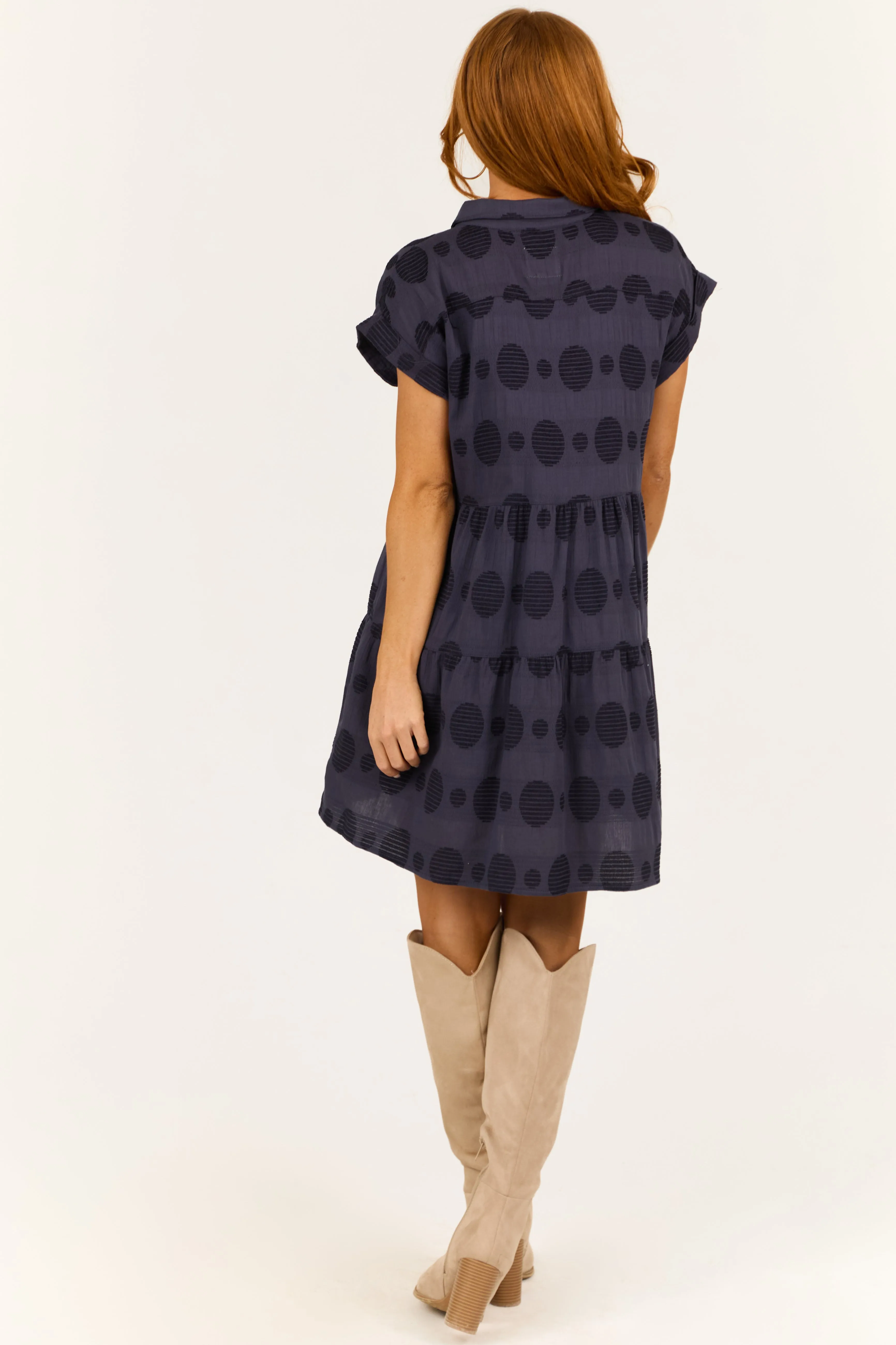 Navy Swiss Dot Jacquard Mini Shirt Dress sold by Lime Lush product image thumbnail 5