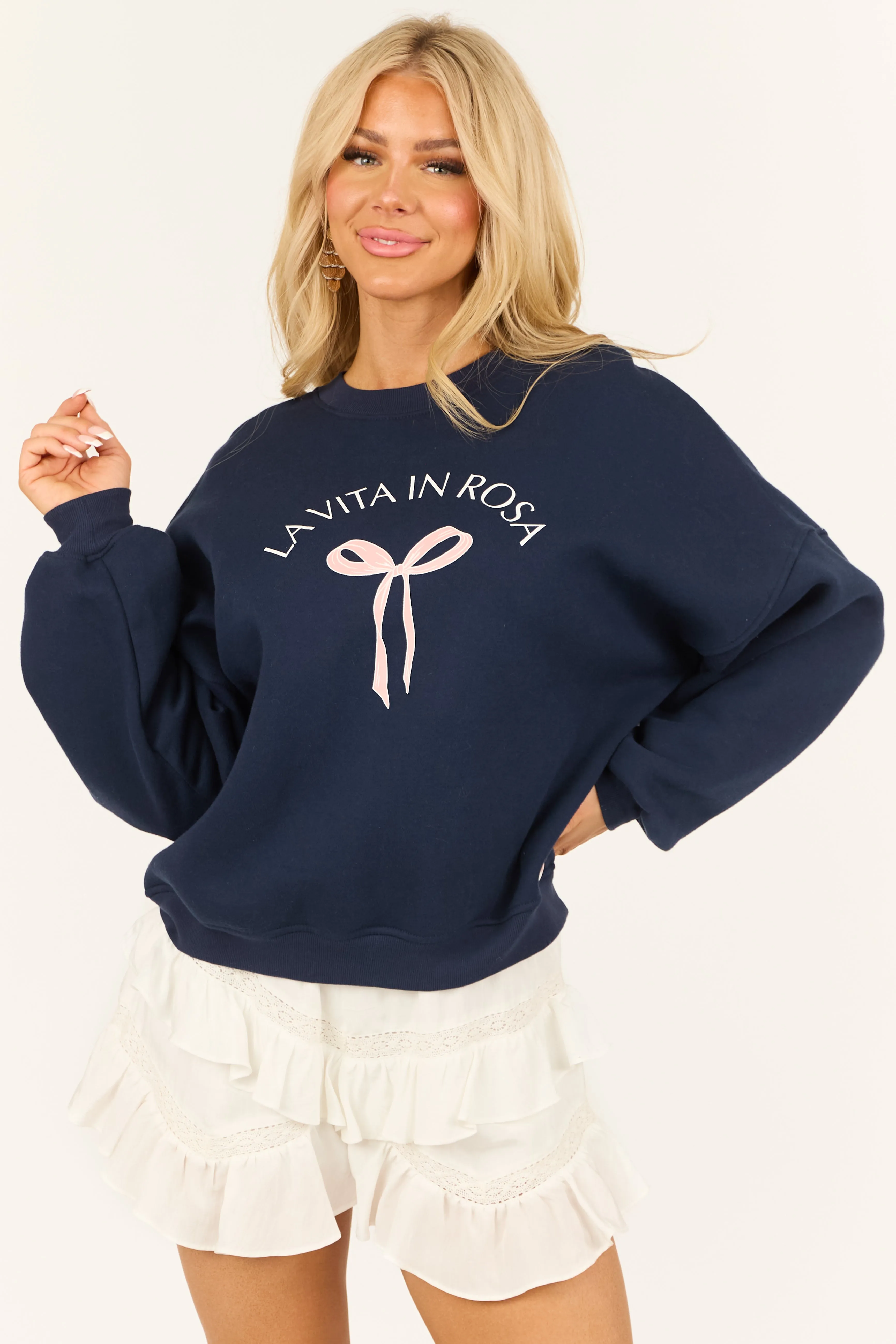 Navy 'La Vita in Rosa' Graphic Sweatshirt sold by Lime Lush