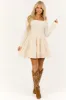 Champagne Smocked Square Neck Short Dress sold by Lime Lush
