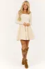 Champagne Smocked Square Neck Short Dress sold by Lime Lush