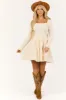 Champagne Smocked Square Neck Short Dress sold by Lime Lush