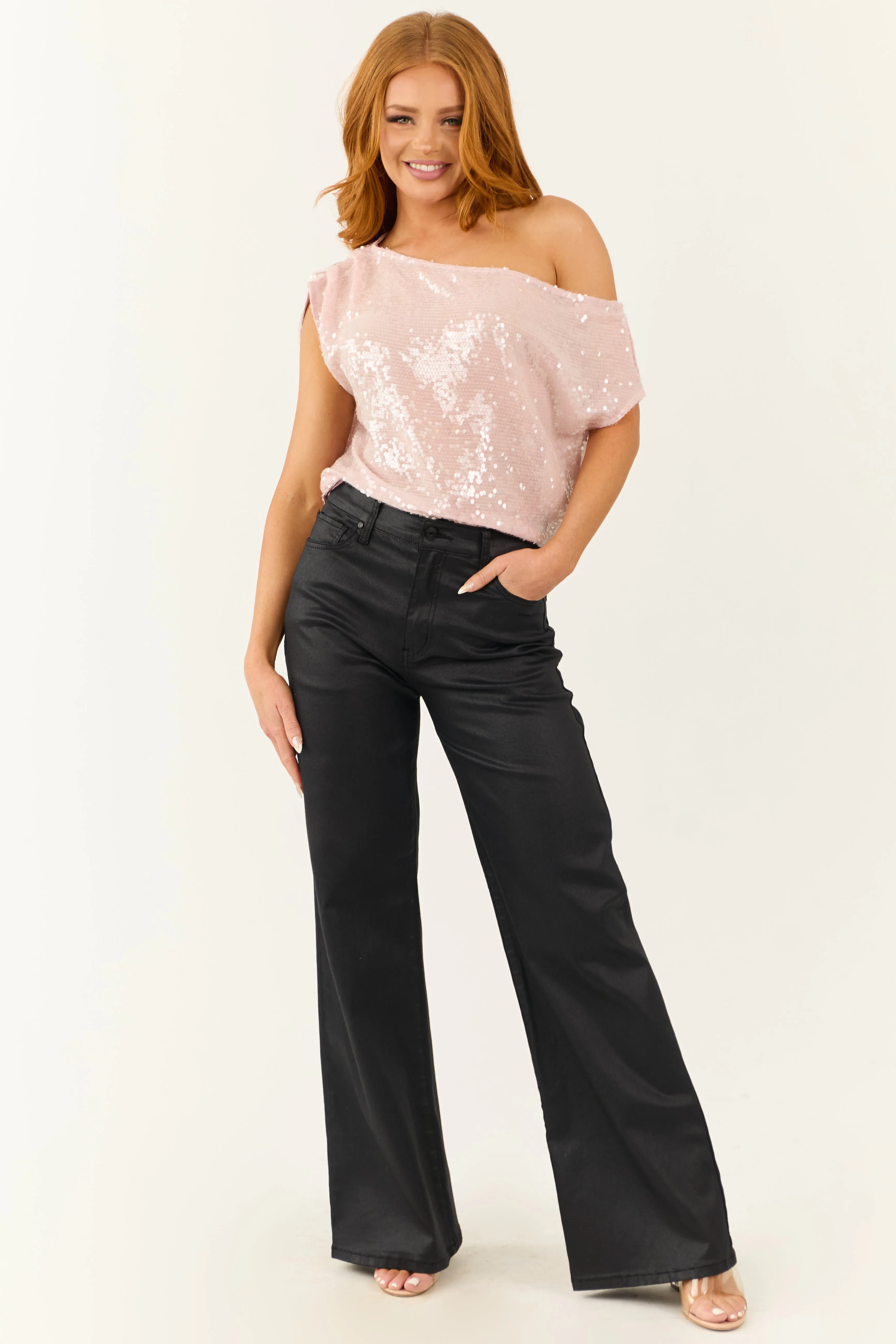 Dusty Blush Sequined Off the Shoulder Top sold by Lime Lush product image thumbnail 2