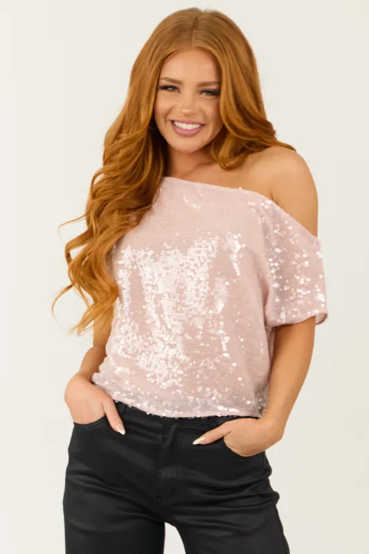 Dusty Blush Sequined Off the Shoulder Top sold by Lime Lush
