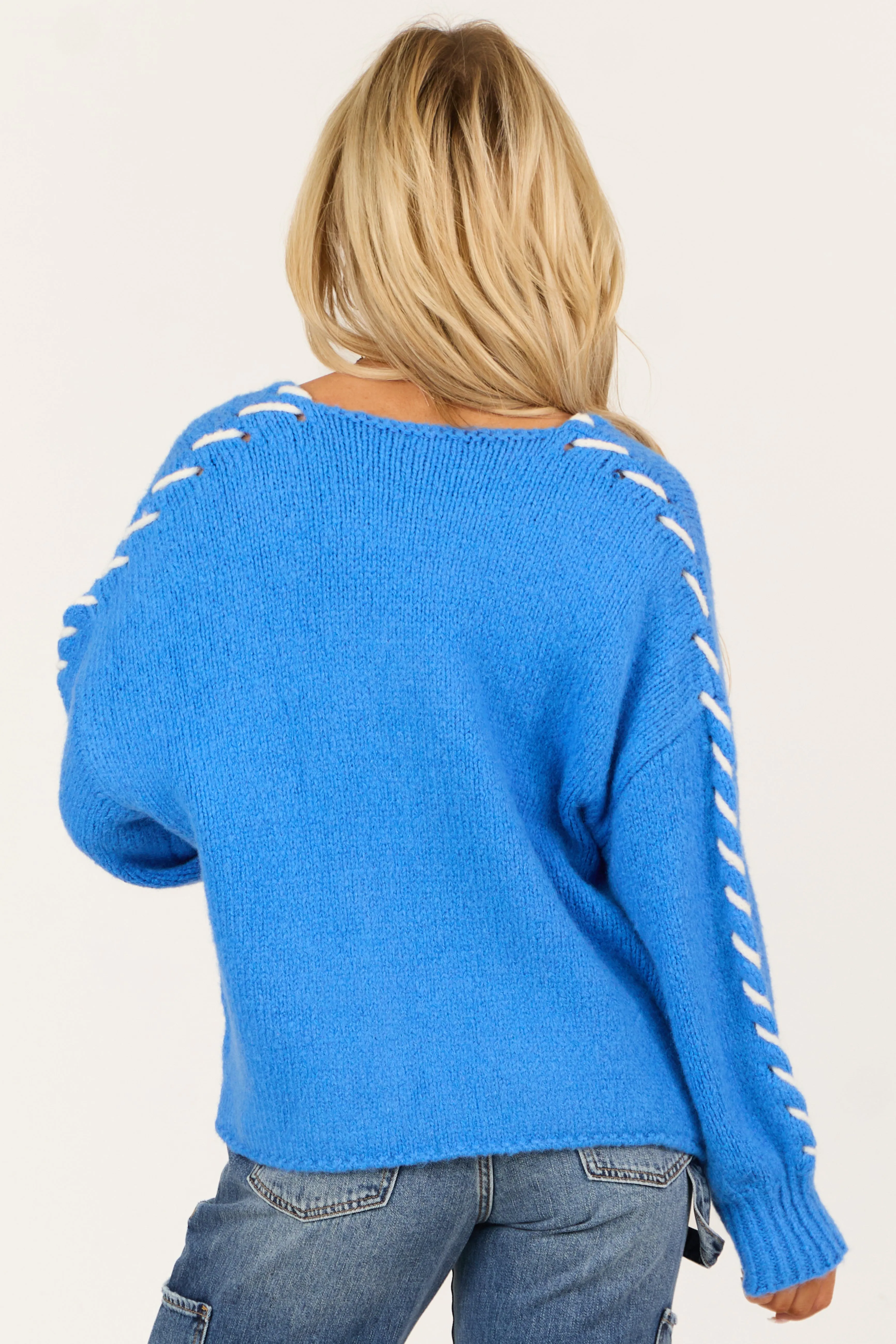 Sapphire Knit Contrast Stitch Long Sleeve Cardigan sold by Lime Lush product image thumbnail 5