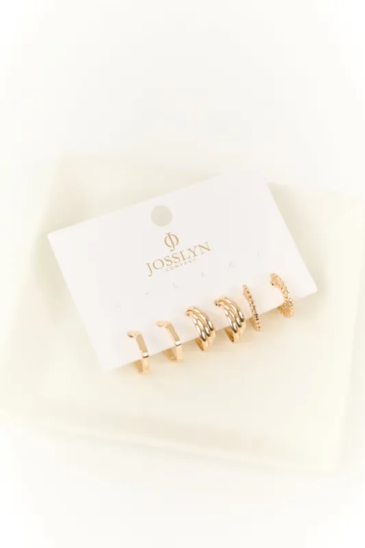 Gold Geometric Huggie Earrings 3 Pair Set sold by Lime Lush