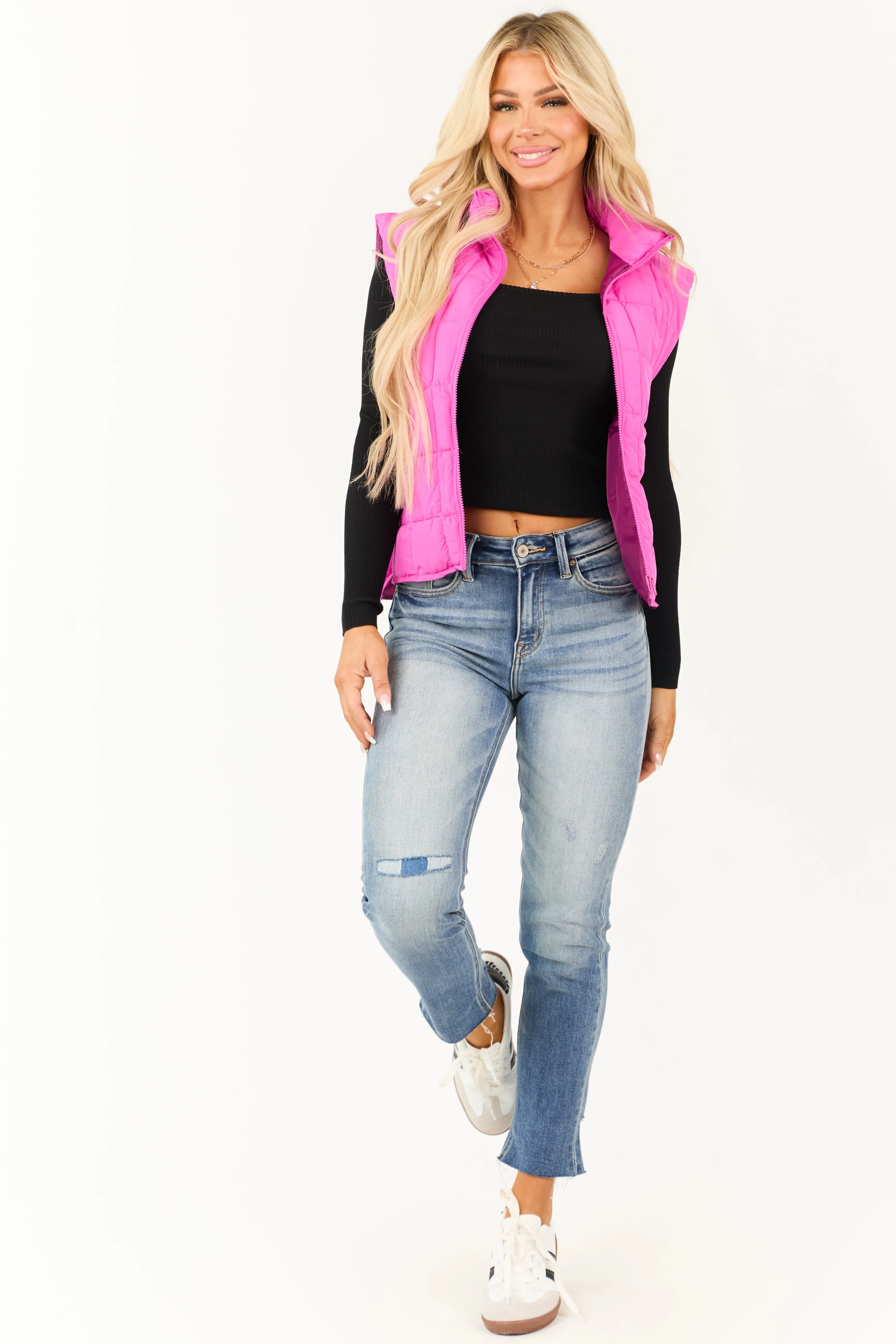 Magenta Zip Up Mock Neck Padded Puffer Vest sold by Lime Lush product image thumbnail 2