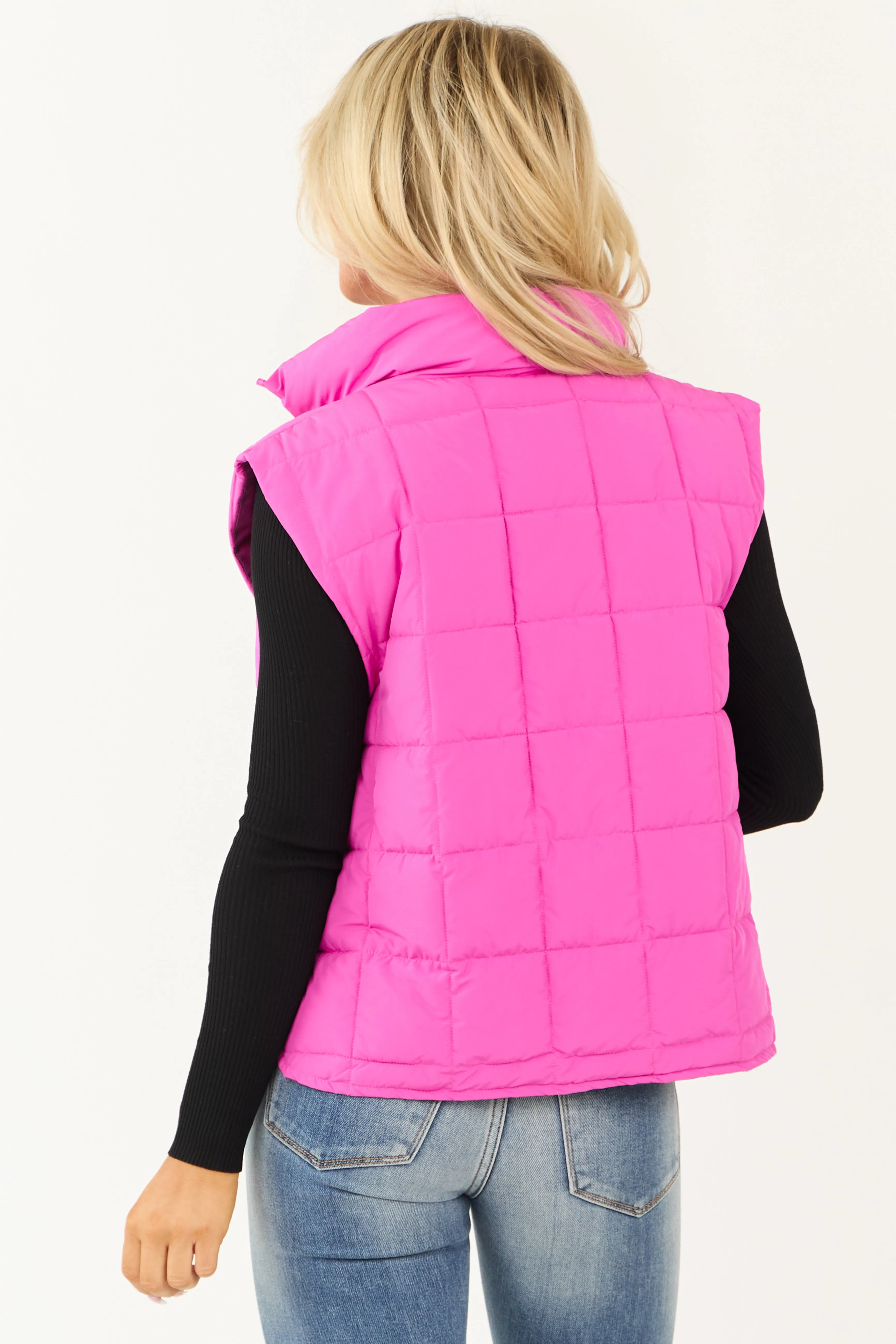 Magenta Zip Up Mock Neck Padded Puffer Vest sold by Lime Lush product image thumbnail 5