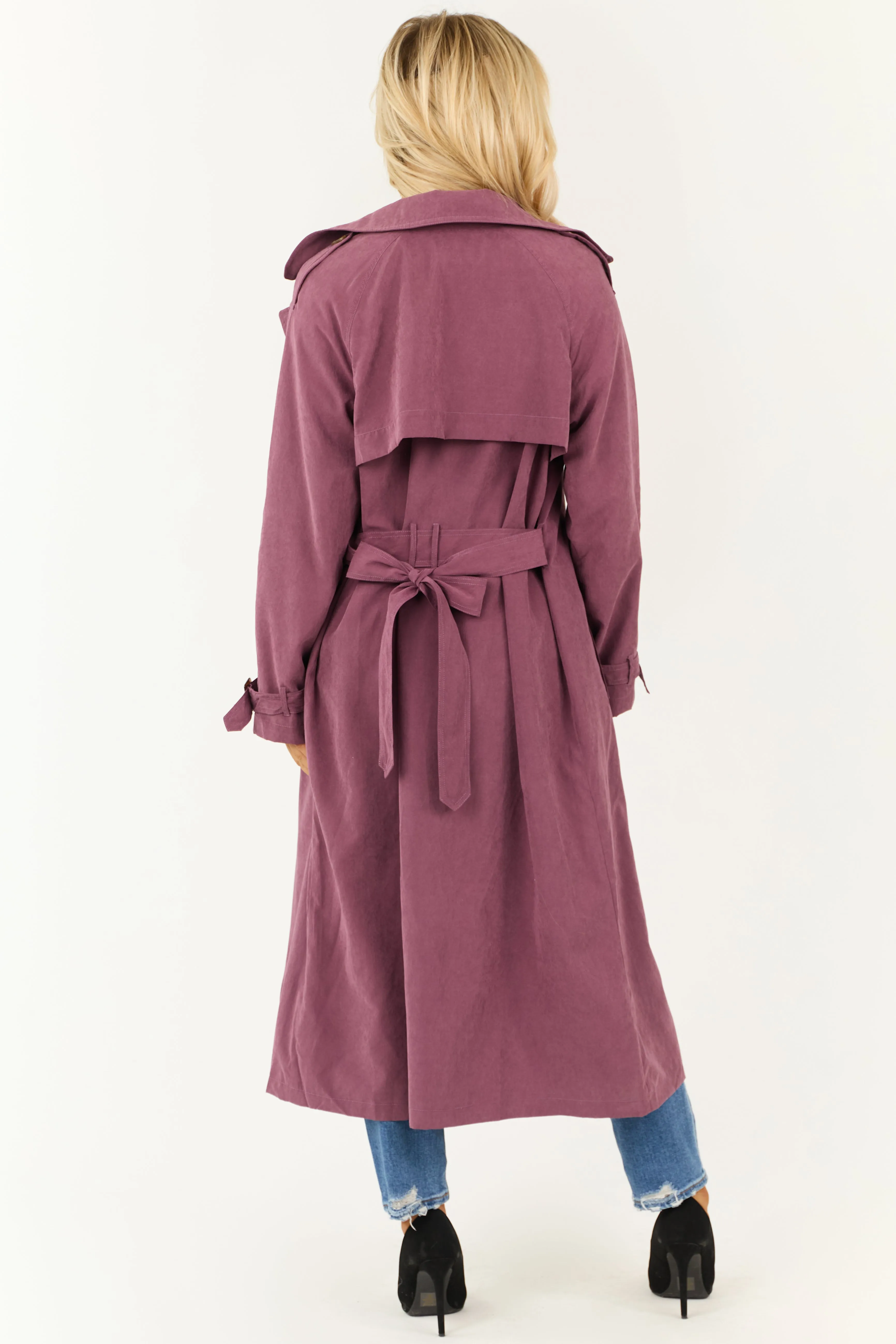 Boysenberry Double Button Long Trench Coat sold by Lime Lush product image thumbnail 5