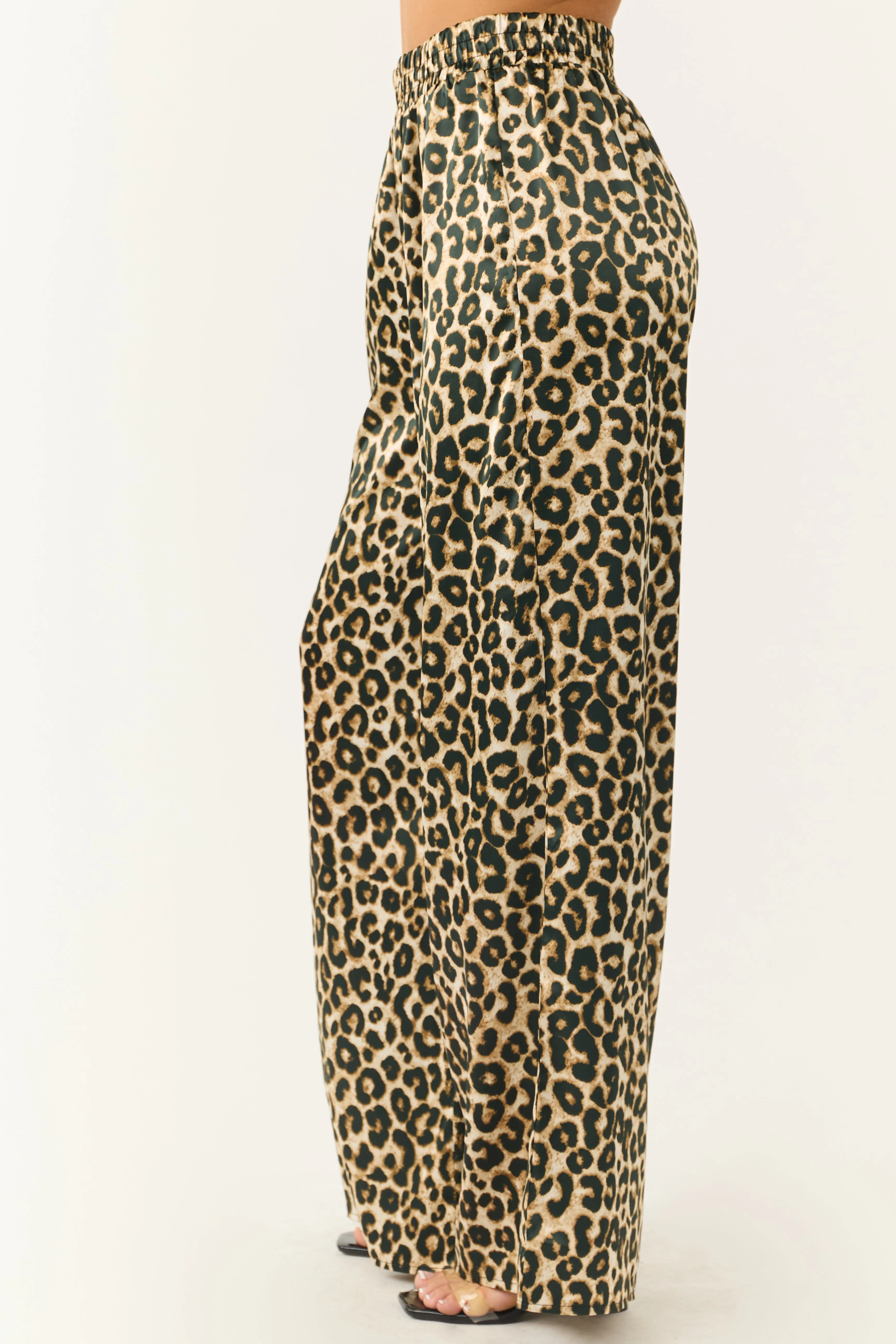 Camel Satin Leopard Print Wide Leg Pants sold by Lime Lush product image thumbnail 3