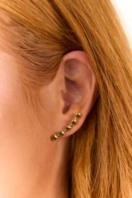 Gold Metallic Star Ear Climber Stud Earrings sold by Lime Lush