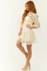Cream Crochet Lace 3/4 Sleeve Mini Dress sold by Lime Lush
