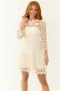 Cream Crochet Lace 3/4 Sleeve Mini Dress sold by Lime Lush