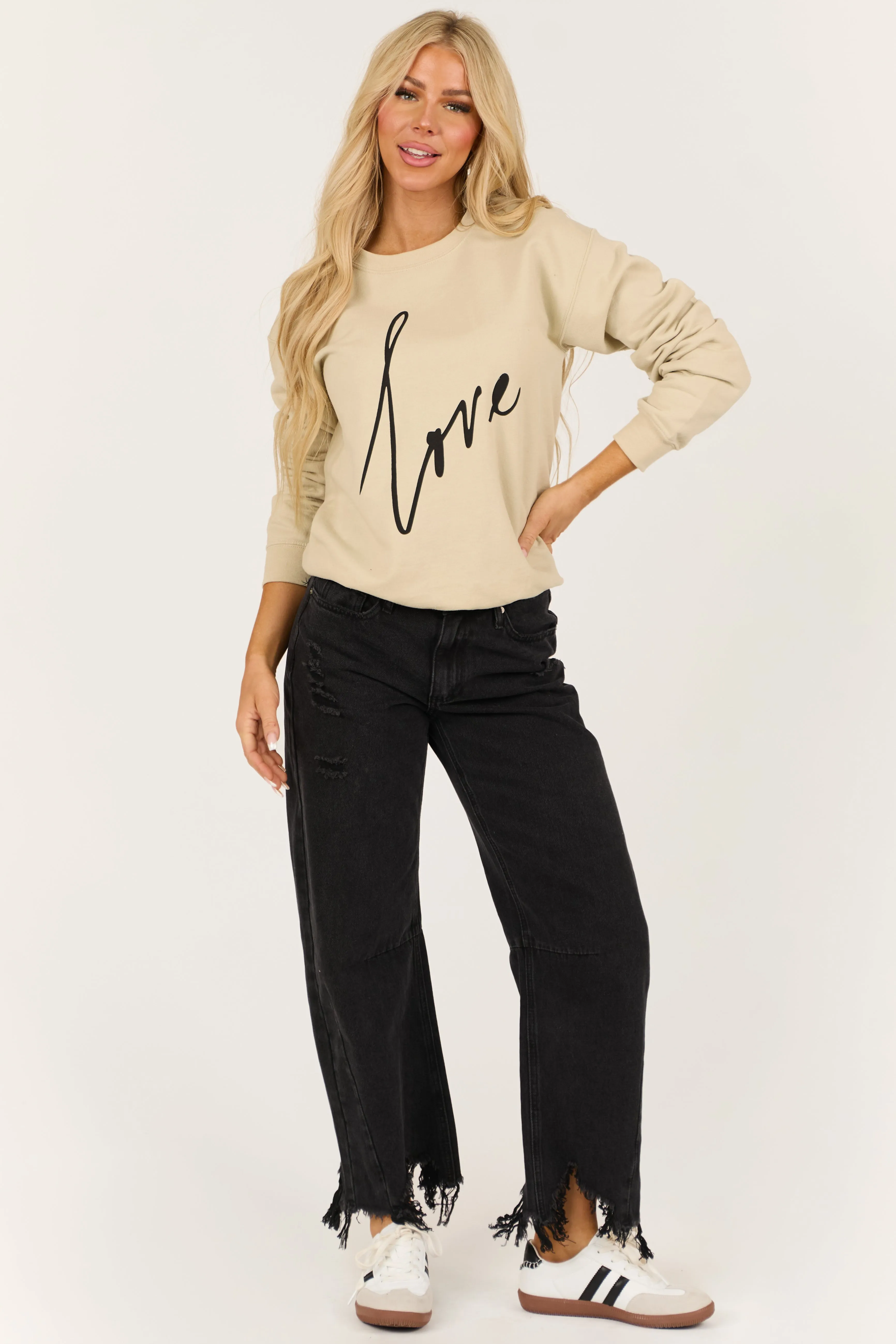 Light Sand 'Love' Graphic Long Sleeve Sweatshirt sold by Lime Lush product image thumbnail 2