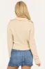 Cream Quarter Zip Up Collared Long Sleeve Sweater sold by Lime Lush