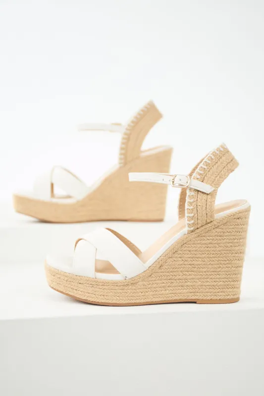 Off White Cross Strap Platform Espadrille Wedges sold by Lime Lush