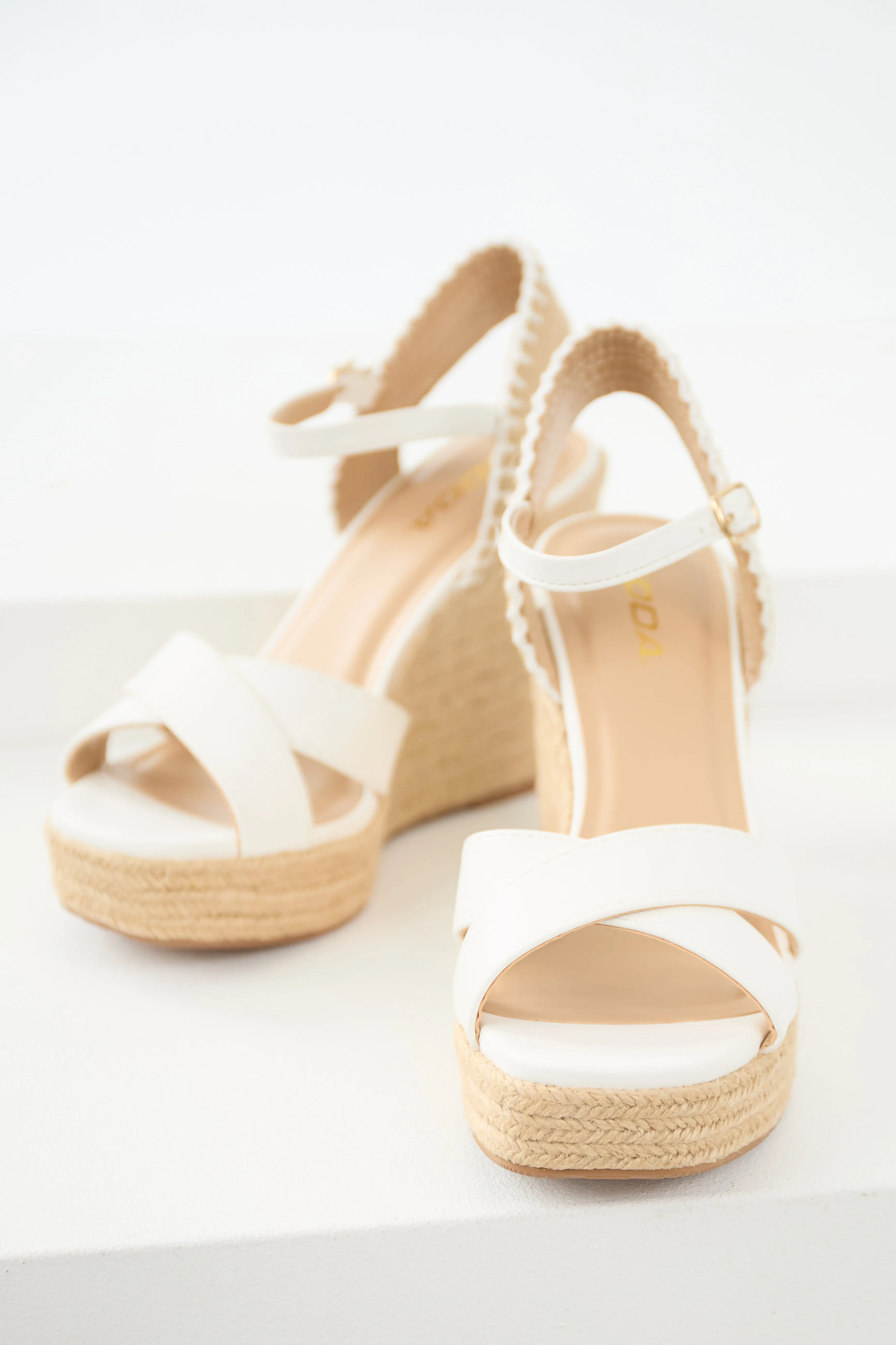 Off White Cross Strap Platform Espadrille Wedges sold by Lime Lush product image thumbnail 2