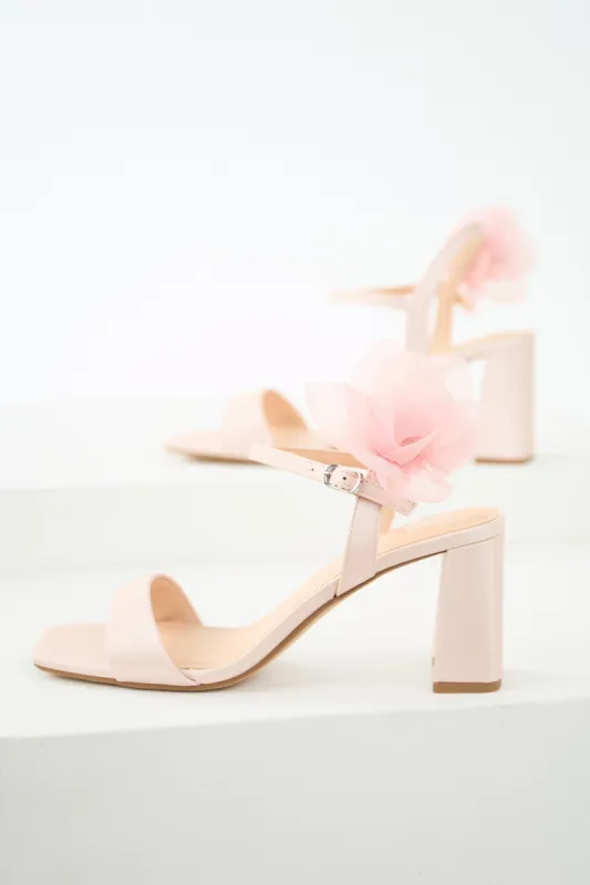 Dusty Blush Floral Detail Open Toed Heels sold by Lime Lush