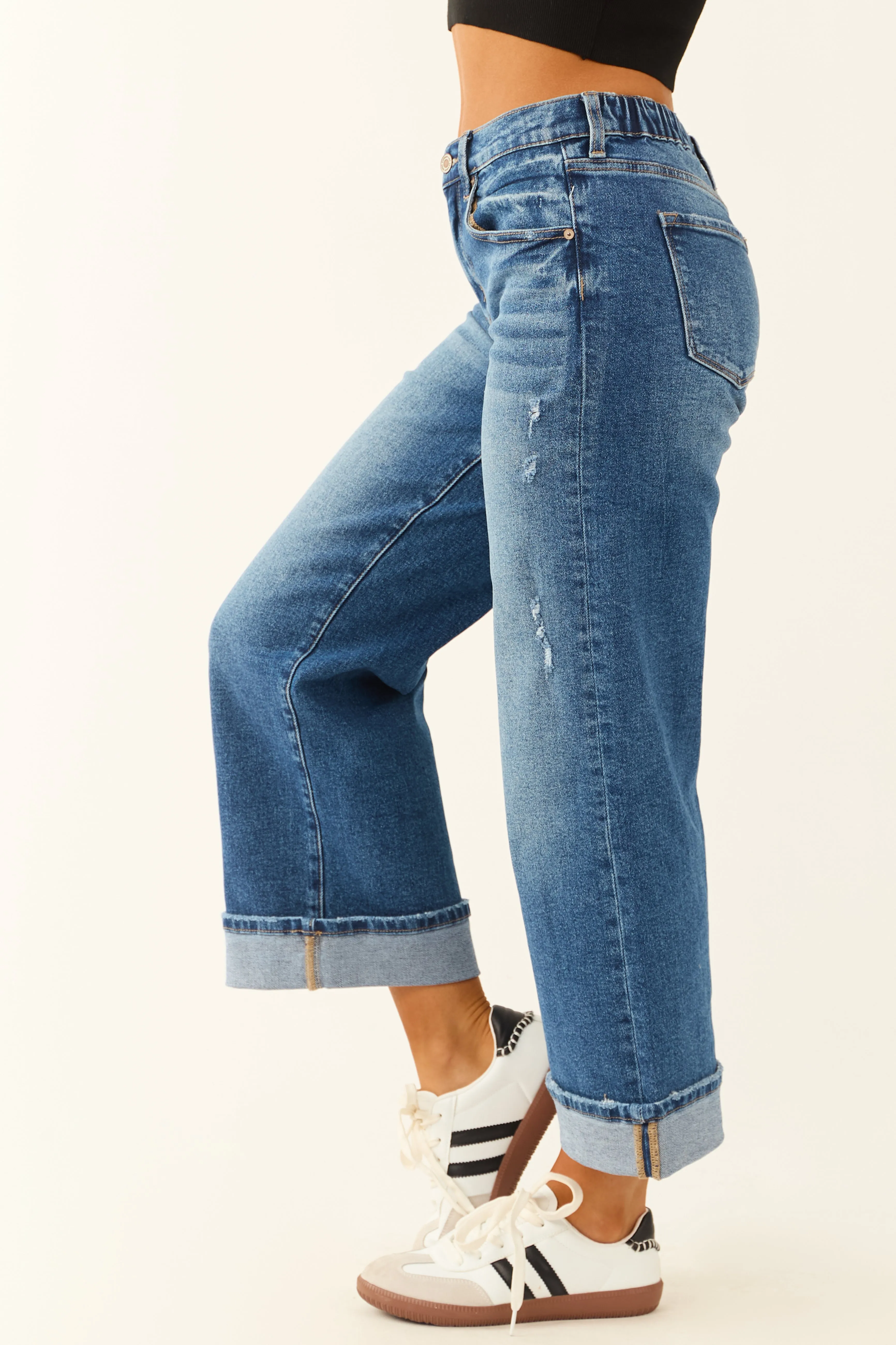 KanCan Dark Wash Wide Leg Crop High Rise Jeans sold by Lime Lush product image thumbnail 4