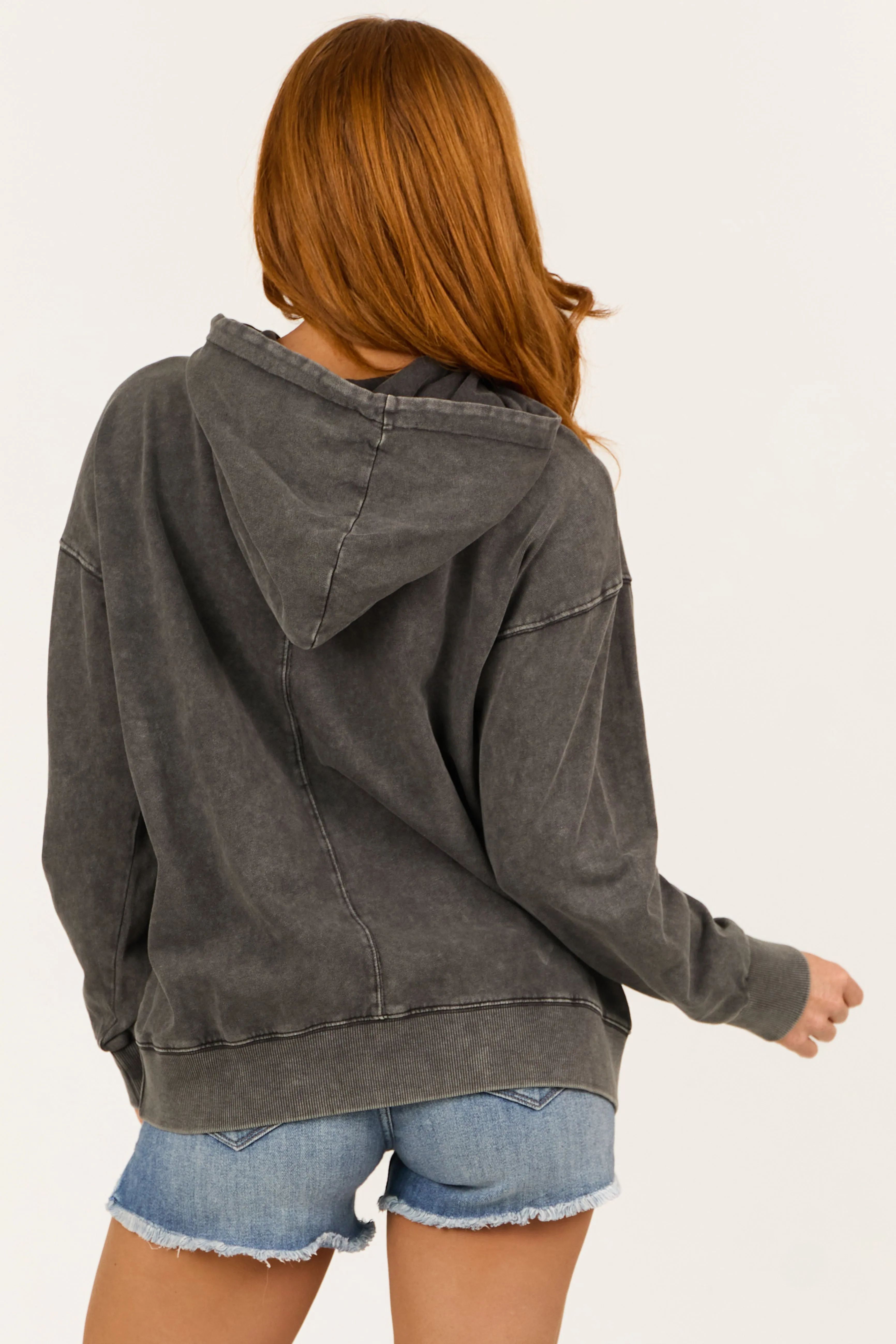 Charcoal Happy Face Mineral Wash Drawstring Hoodie sold by Lime Lush product image thumbnail 5