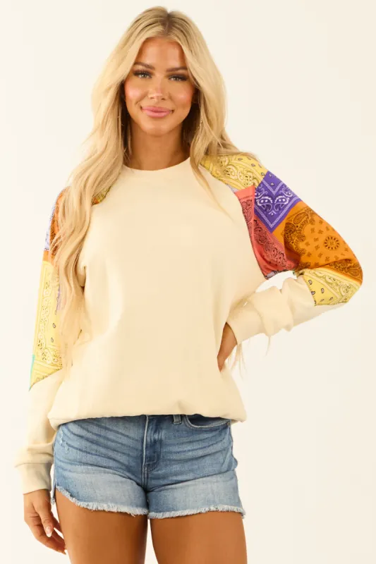 Cream Patchwork Bandana Print Long Sleeve Sweatshirt sold by Lime Lush