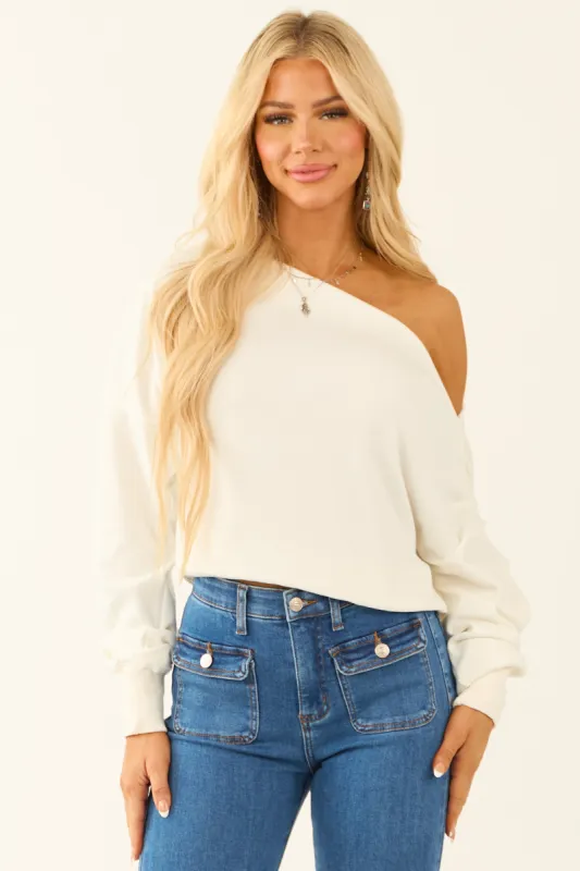 Ivory One Shoulder Long Sleeve Knit Sweater sold by Lime Lush