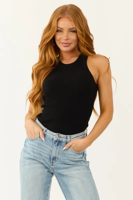 Black Crew Neck Rib Knit Tank Top sold by Lime Lush