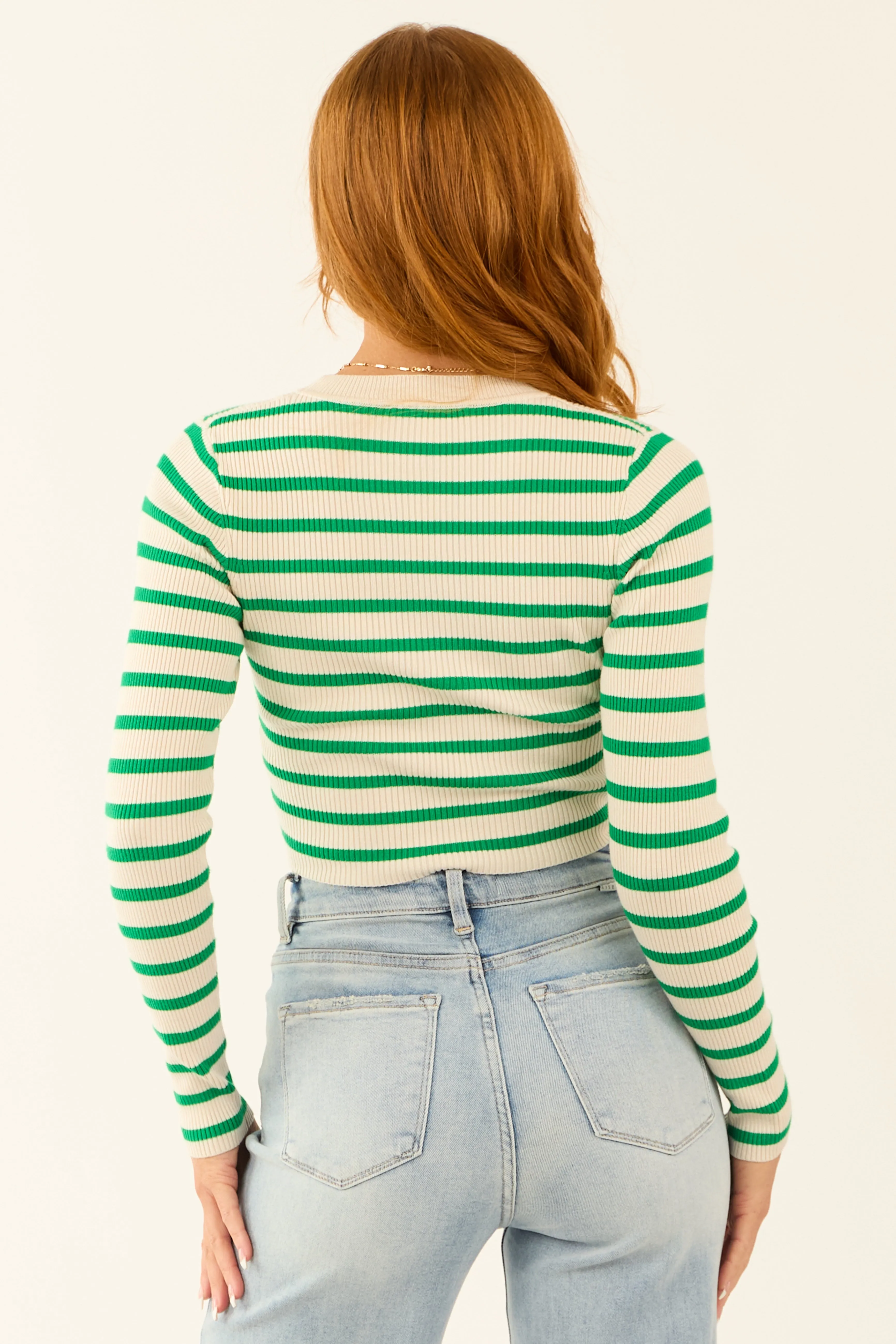 Kelly Green and Cream Striped Ribbed Crop Top sold by Lime Lush product image thumbnail 5