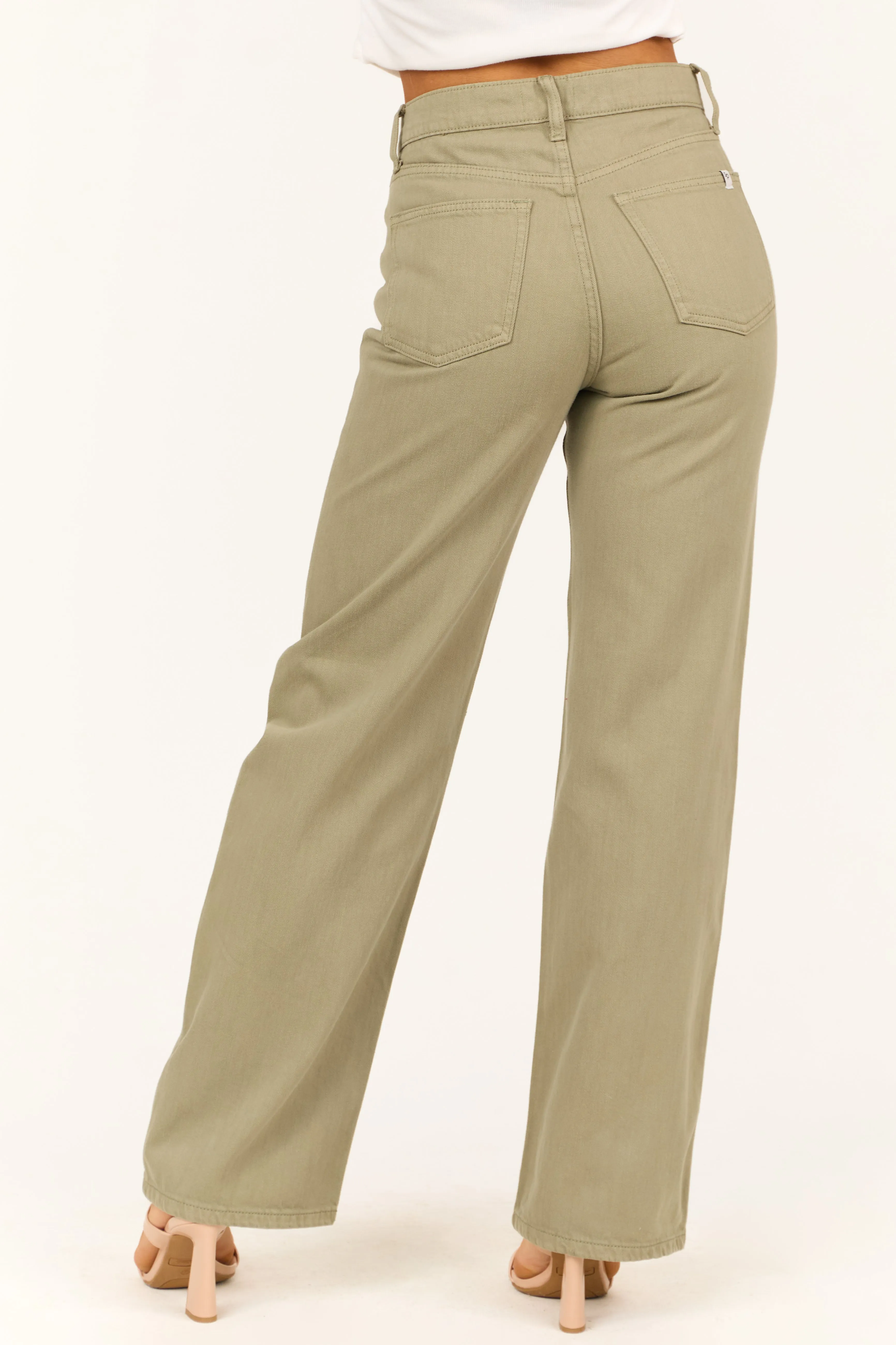 Sneak Peek Pale Olive High Rise Wide Leg Jeans sold by Lime Lush product image thumbnail 4