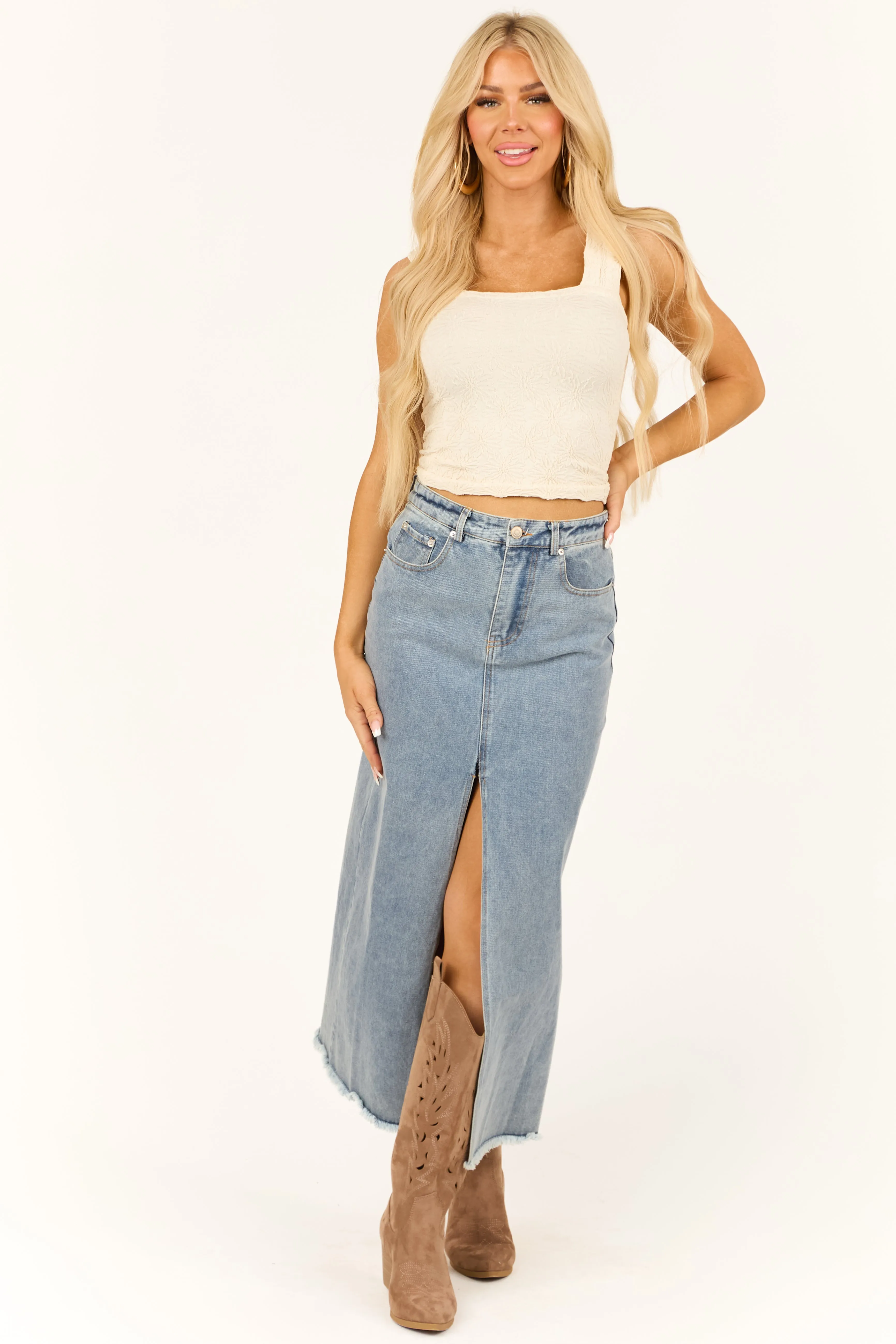 Cream Floral Textured Cropped Tank Top sold by Lime Lush product image thumbnail 2