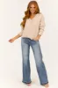 Almond V Neck Exposed Seam Ribbed Sweater sold by Lime Lush