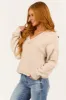Almond V Neck Exposed Seam Ribbed Sweater sold by Lime Lush