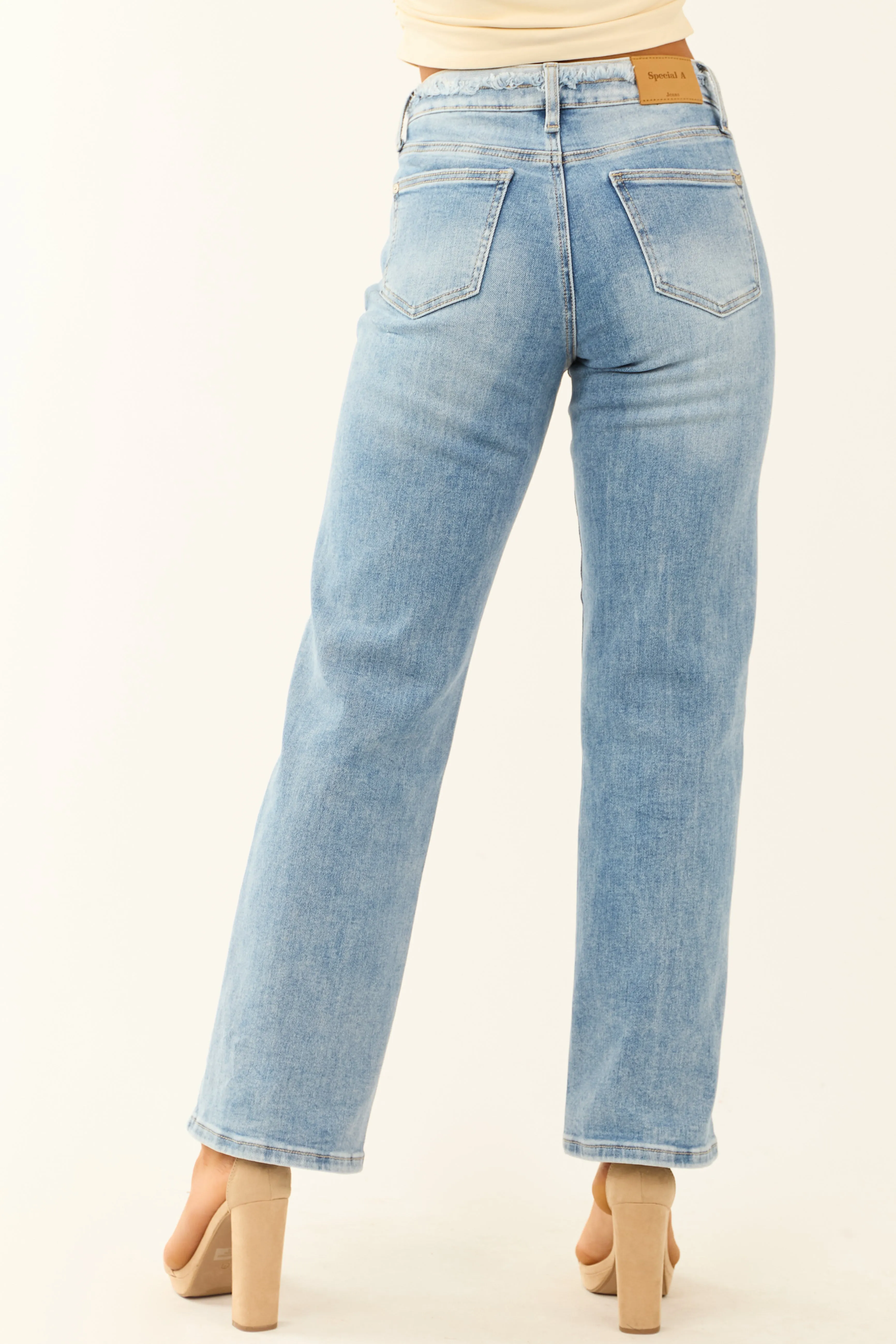 Special A Medium Wash Distressed Straight Leg Jeans sold by Lime Lush product image thumbnail 5