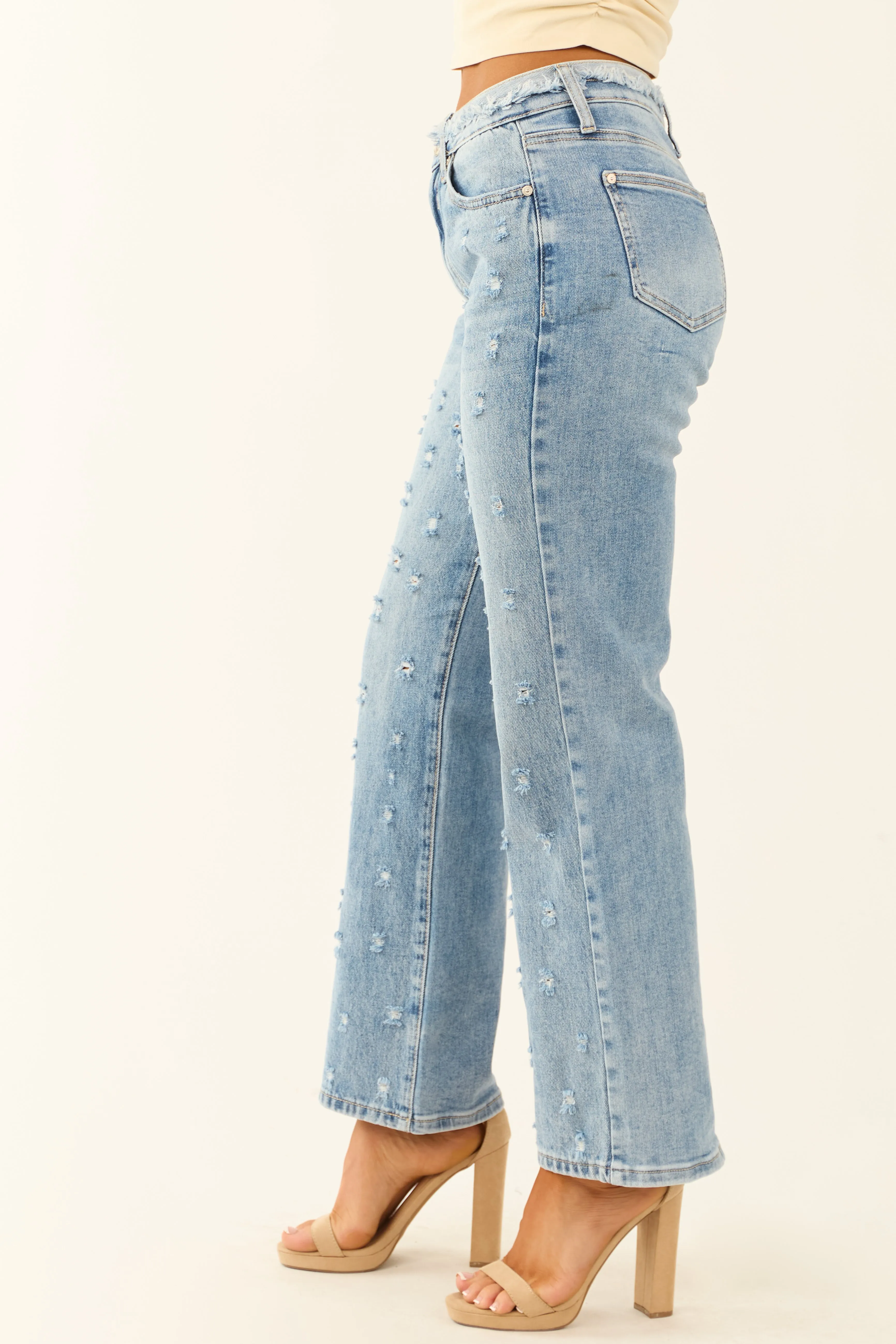 Special A Medium Wash Distressed Straight Leg Jeans sold by Lime Lush product image thumbnail 4