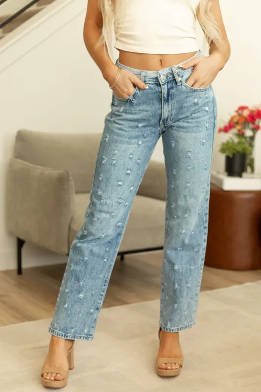 Special A Medium Wash Distressed Straight Leg Jeans sold by Lime Lush
