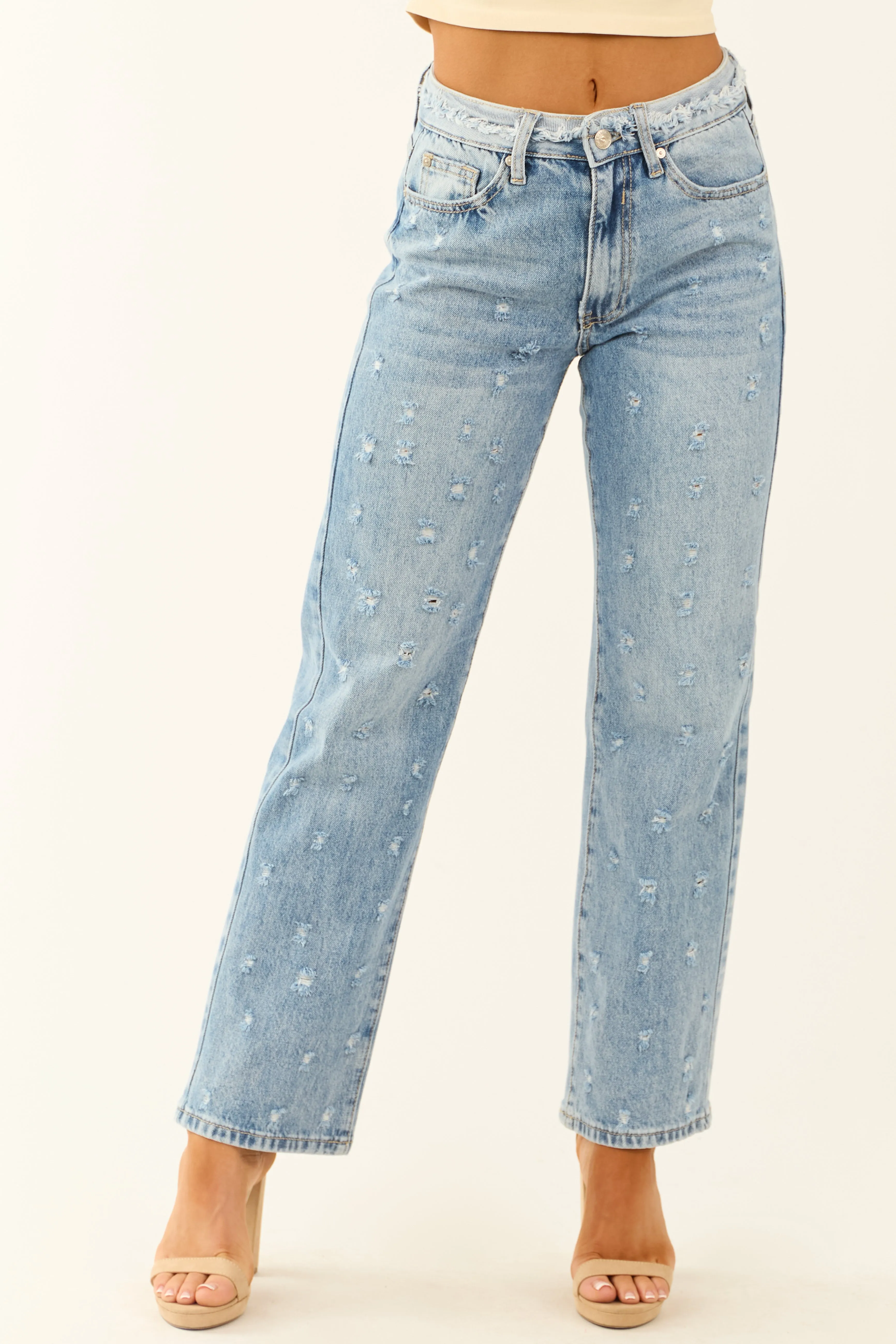 Special A Medium Wash Distressed Straight Leg Jeans sold by Lime Lush product image thumbnail 2