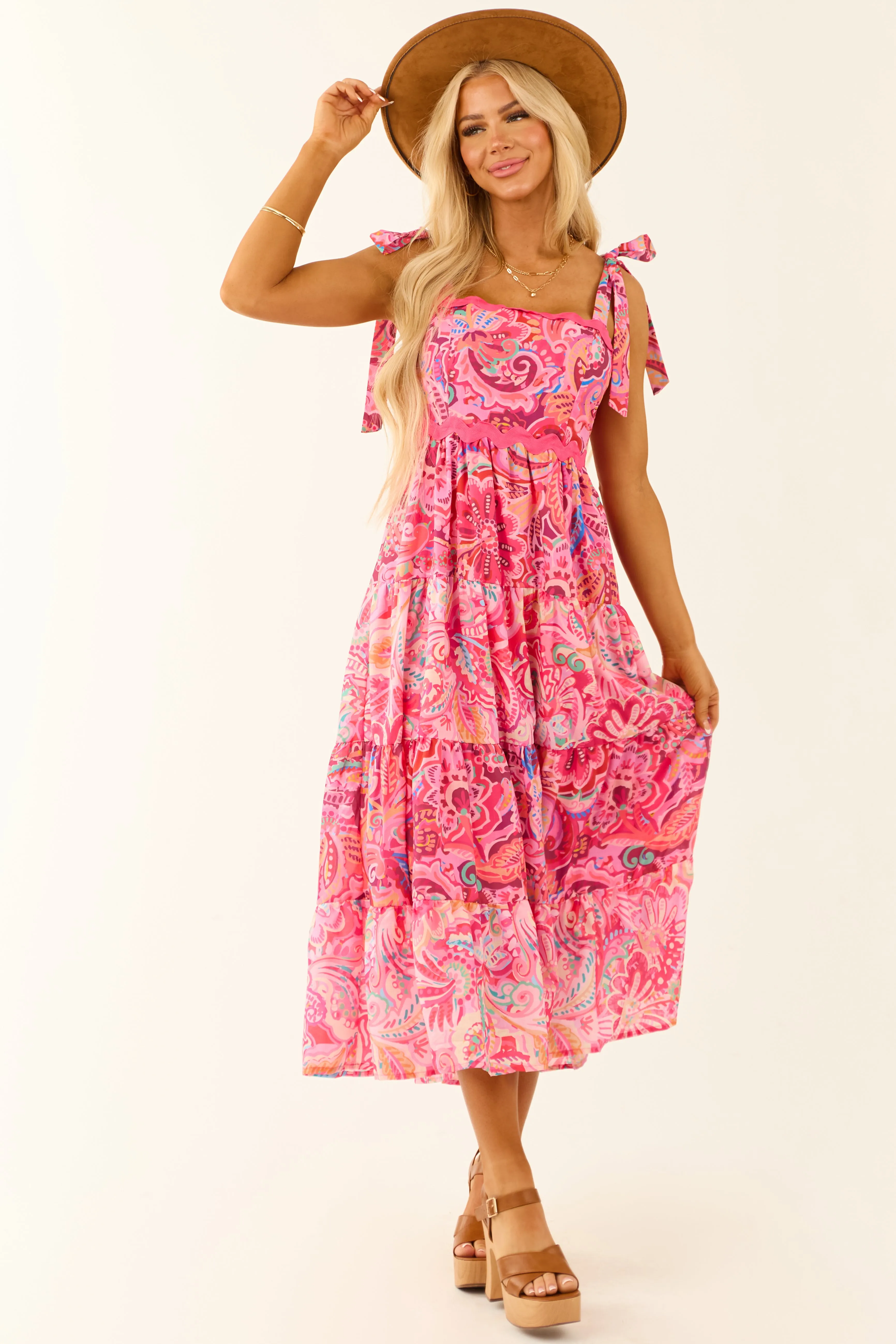 Hot Pink Sleeveless Floral Abstract Print Midi Dress sold by Lime Lush product image thumbnail 4