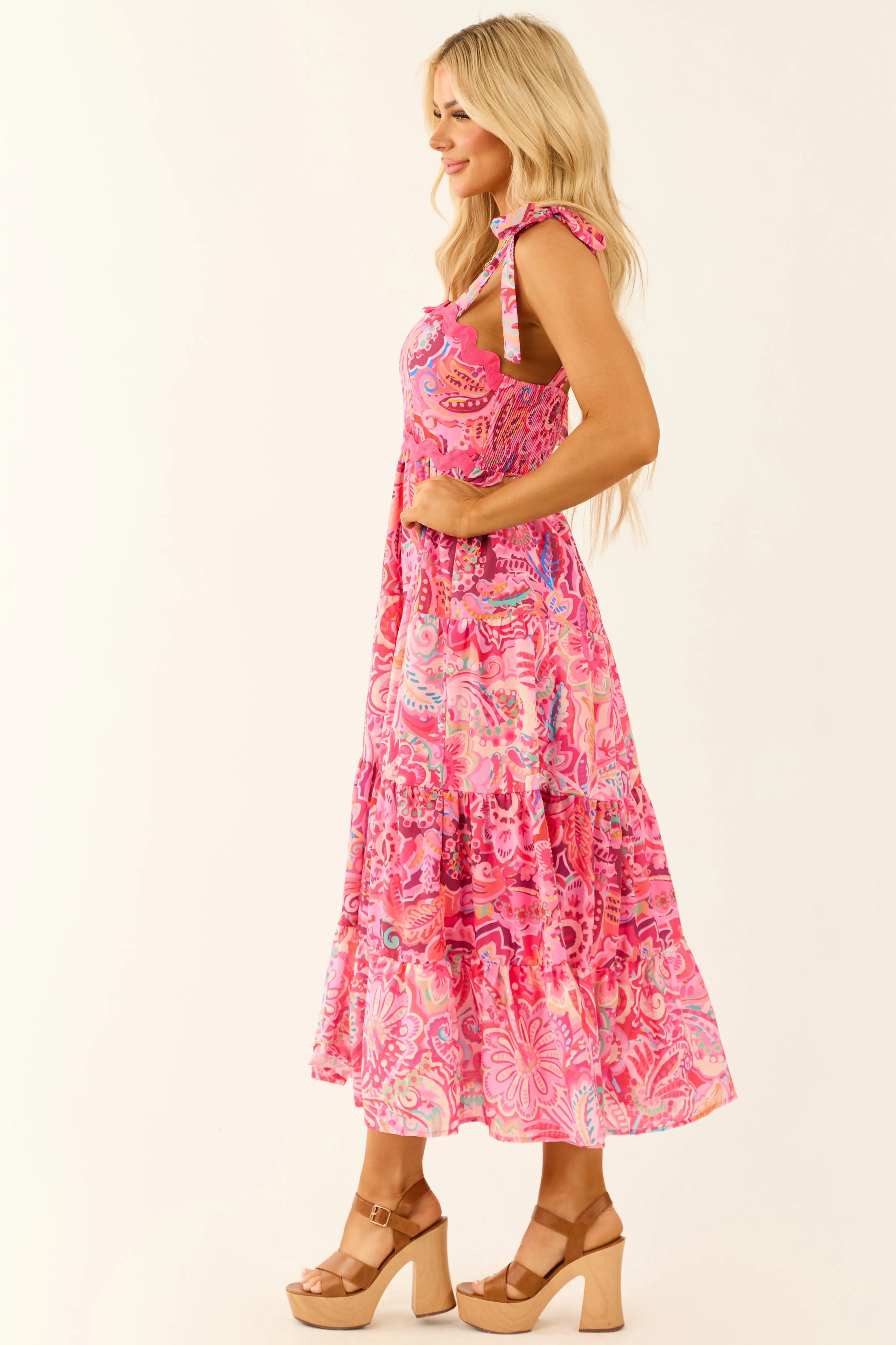 Hot Pink Sleeveless Floral Abstract Print Midi Dress sold by Lime Lush product image thumbnail 5