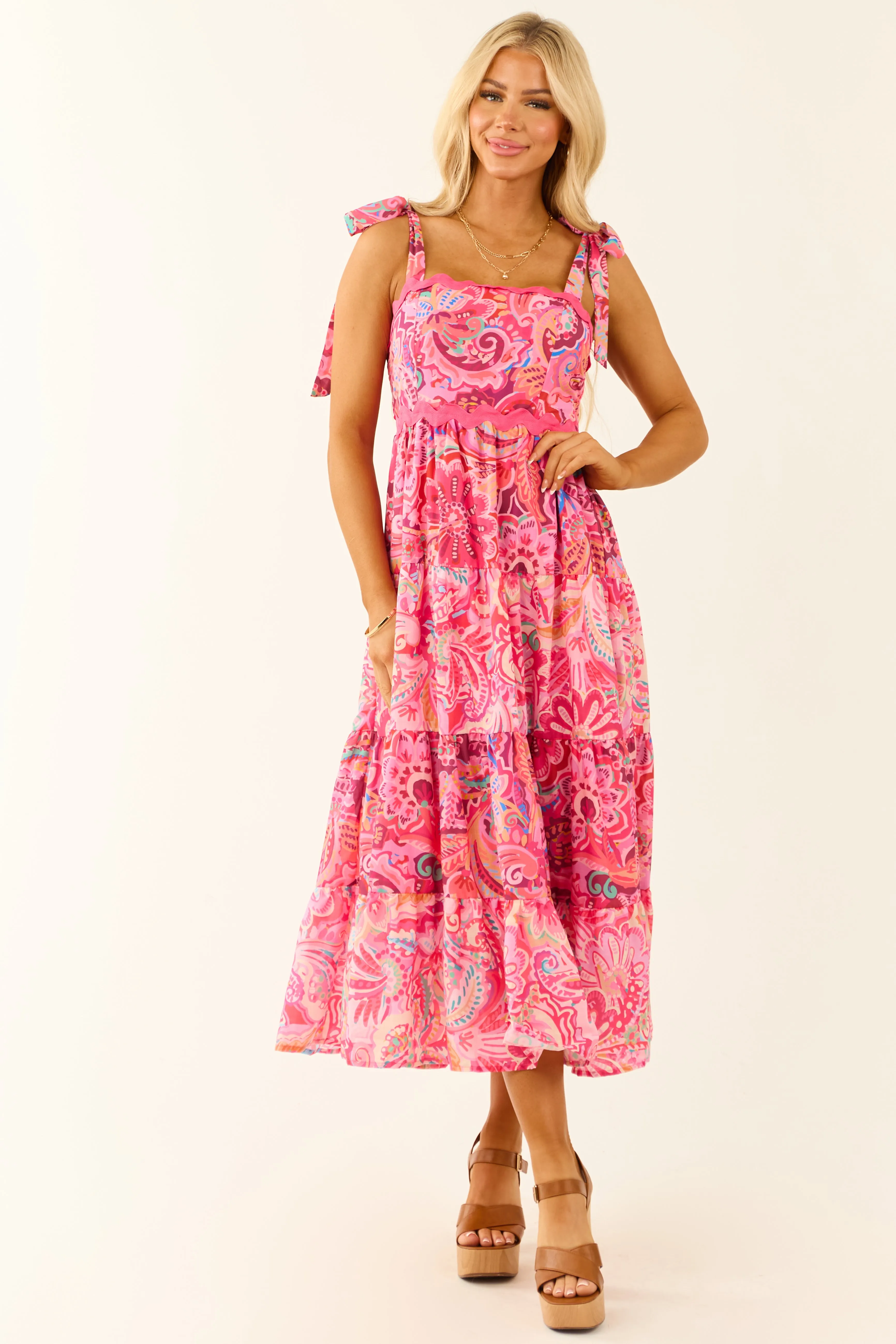 Hot Pink Sleeveless Floral Abstract Print Midi Dress sold by Lime Lush product image thumbnail 3